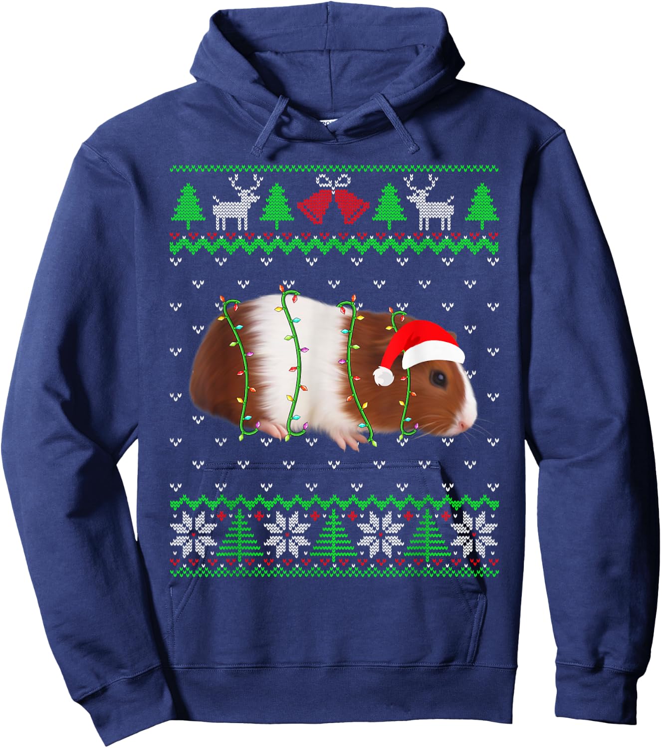 Funny Guinea pig Lights Ugly Sweater Christmas Tree Animals Hoodie - Hoodie | Navy