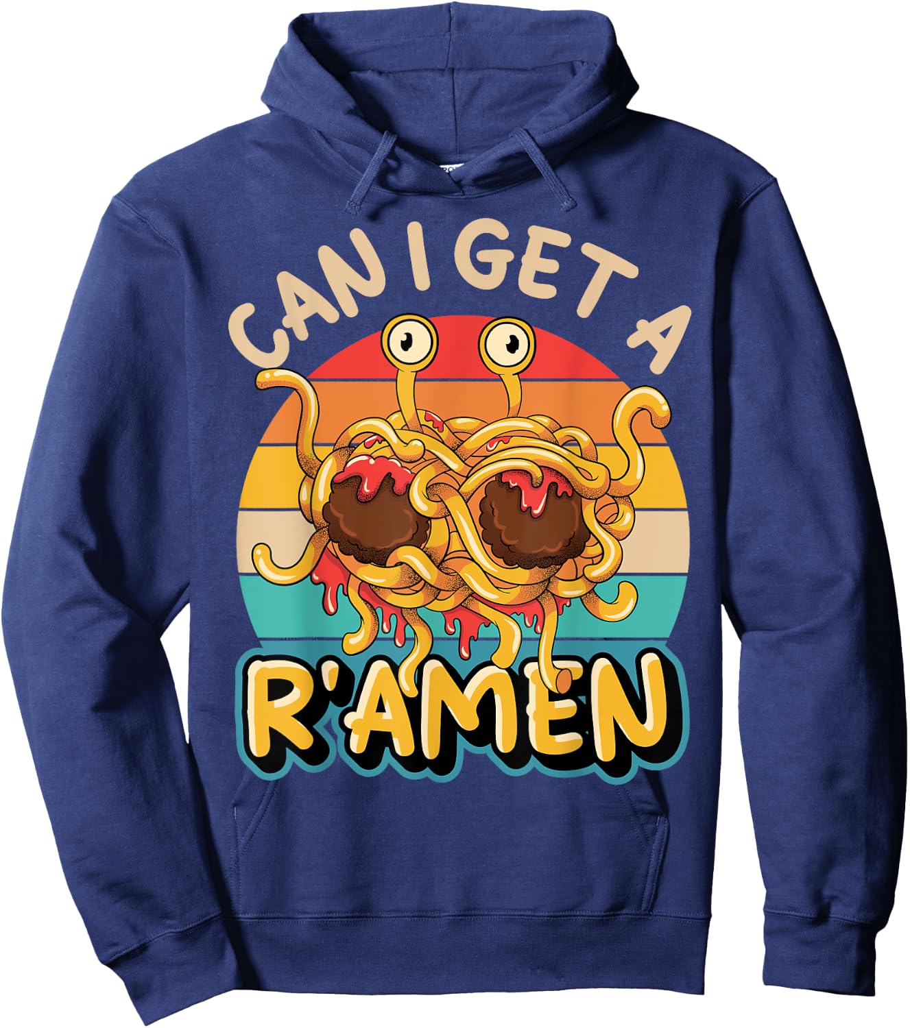 Flying Spaghetti Monster FSM Retro Can I Get A R'Amen Hoodie - Hoodie | Navy