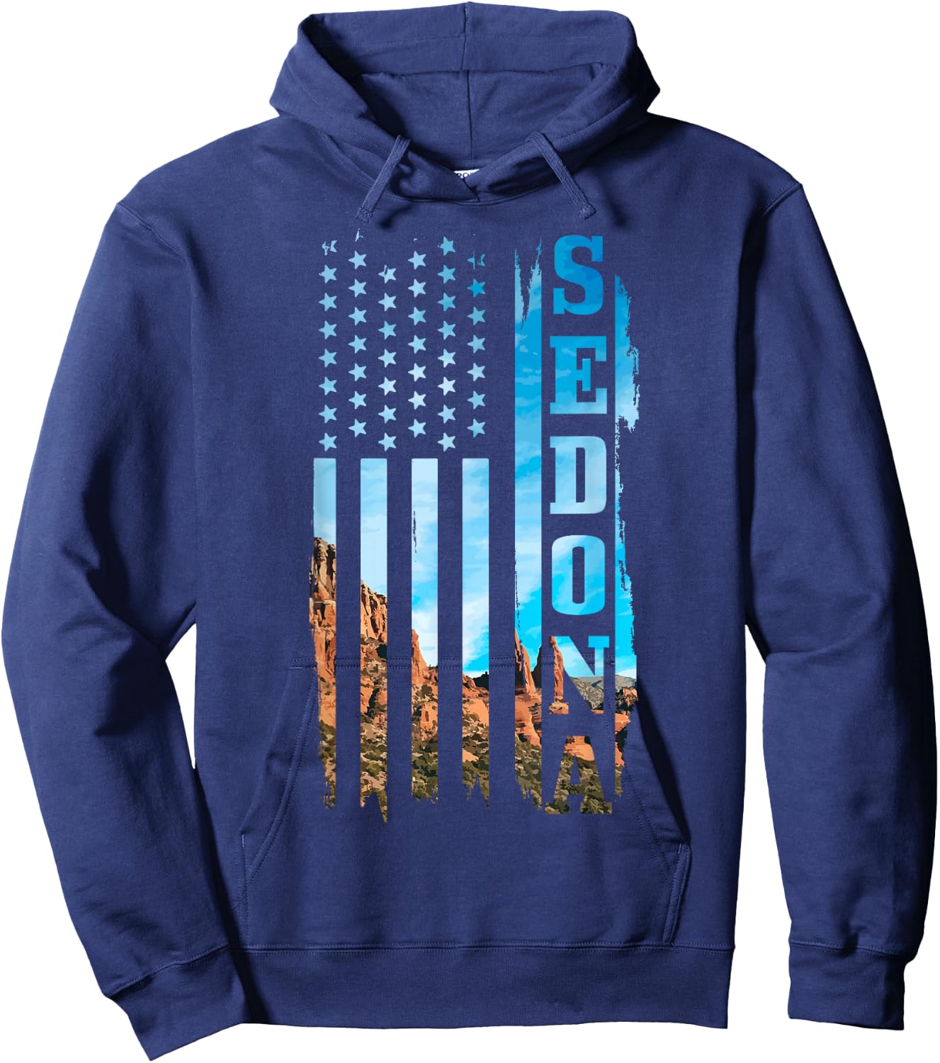 Sedona Arizona Patriotic American Flag Vintage Nature Hiking Hoodie - Hoodie | Navy