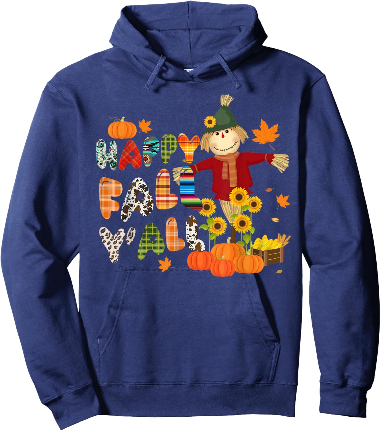 Scarecrow Happy Fall Y'all Pumpkin Thanksgiving Halloween Hoodie - Hoodie | Navy