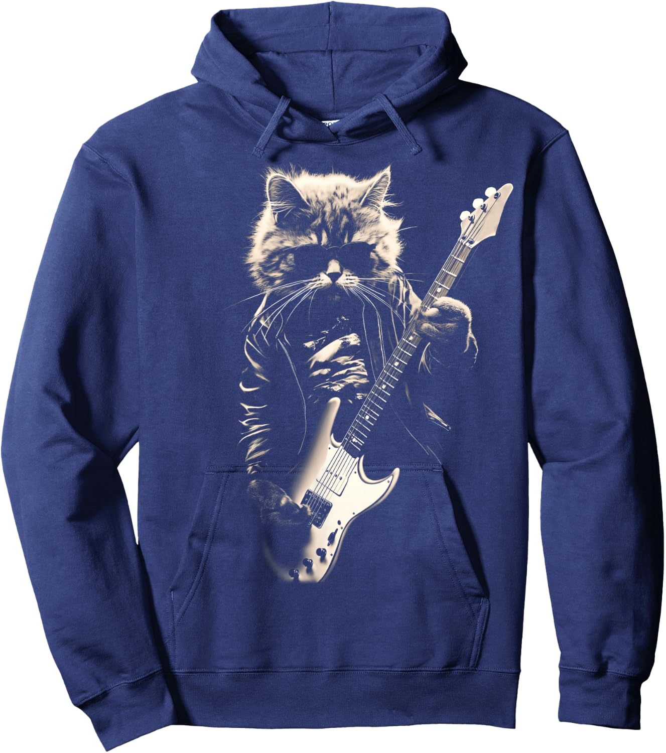 Rock Cat Playing Guitar - Funny Guitar Cat Hoodie - Hoodie | Navy