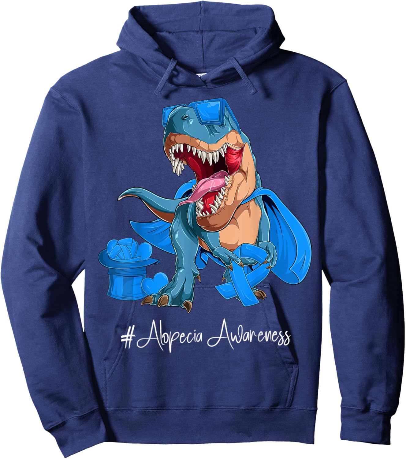 Alopecia Awareness Month Blue Ribbon Trex Hoodie - Hoodie | Navy