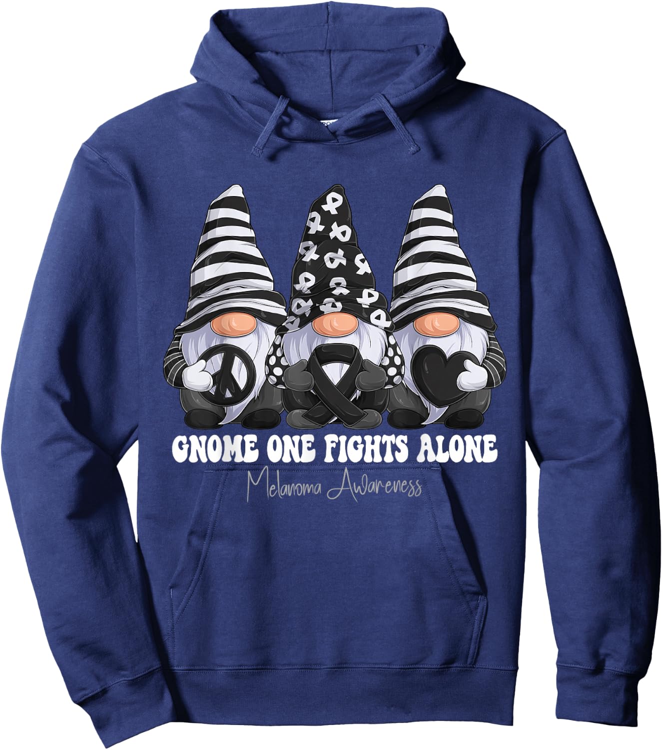 Melanoma Awareness Month Black Ribbon Gnomies Support Hoodie - Hoodie | Navy