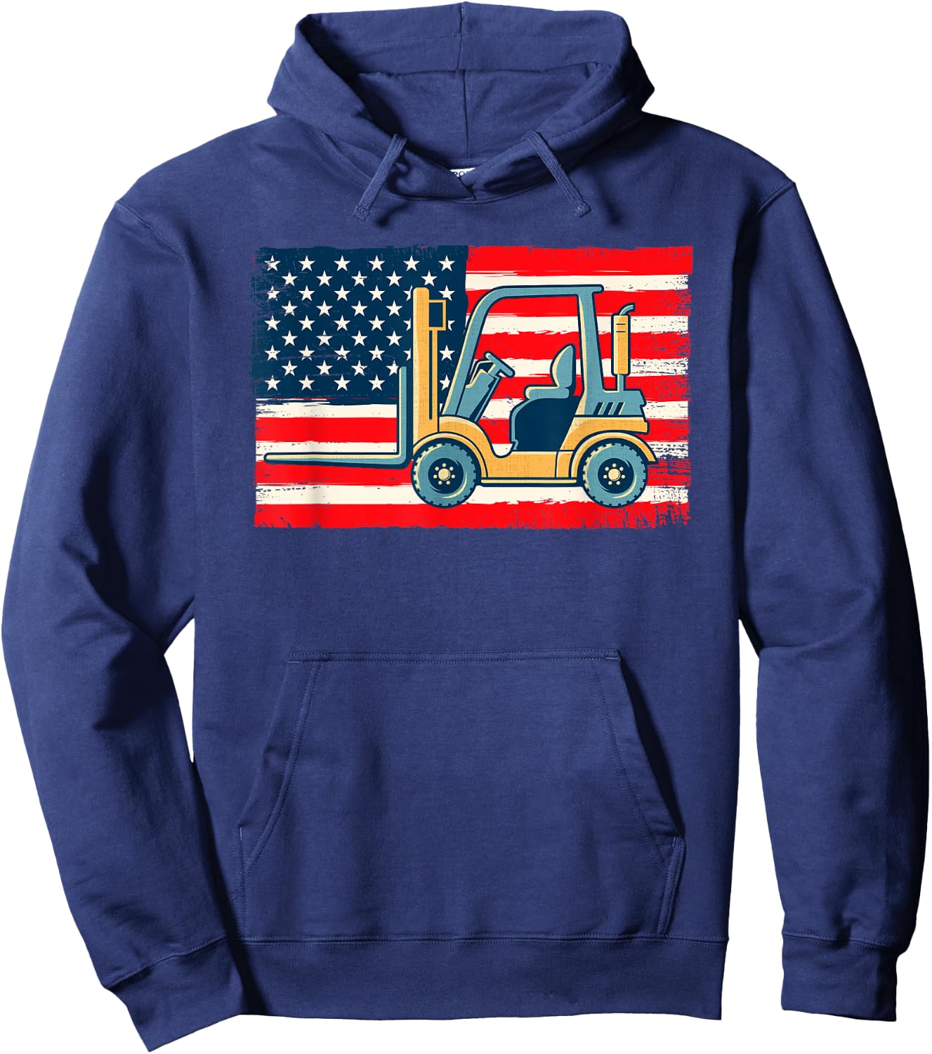Cool Forklift Operator Art Men Women US Flag Forklift Driver Hoodie - Hoodie | Navy