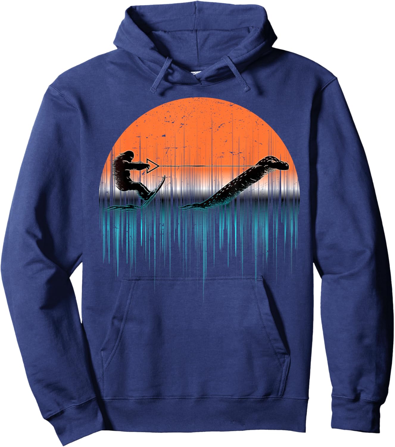 Cryptid Water Skiing Loch Ness Monster Funny Bigfoot Hoodie - Hoodie | Navy