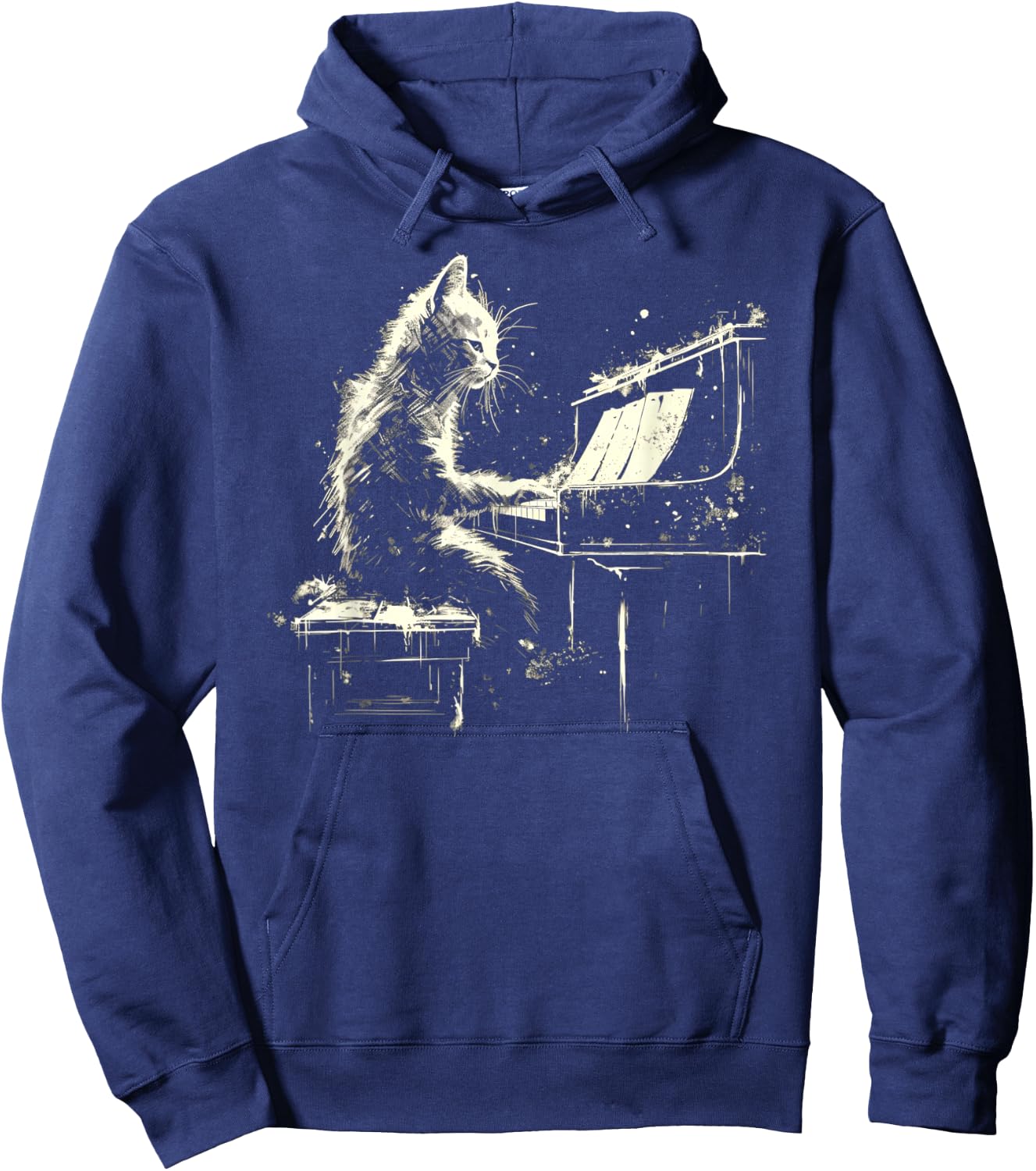 Cat Playing Piano Women Girls Kids Hoodie - Hoodie | Navy