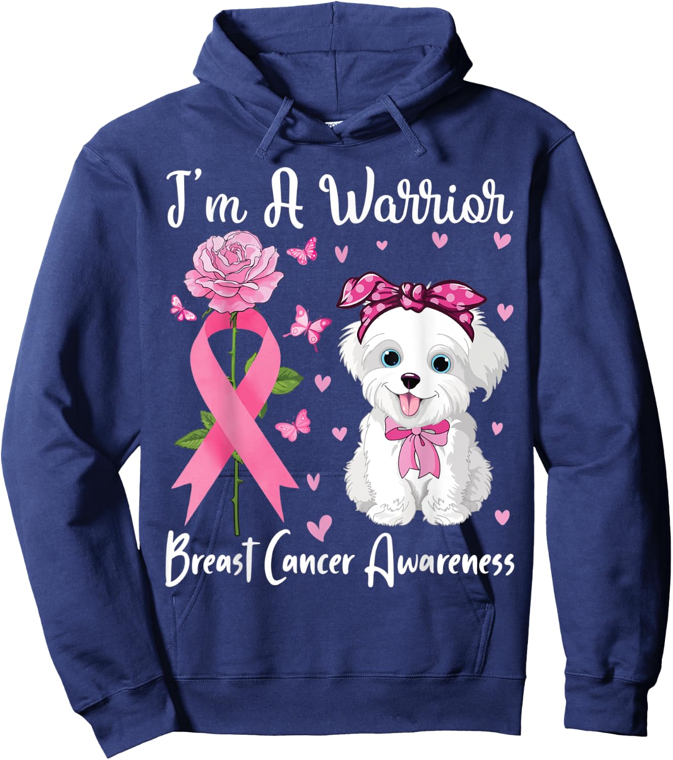 Morkie Dog I'm A Warrior Breast Cancer Awareness Love Help Hoodie - Hoodie | Navy
