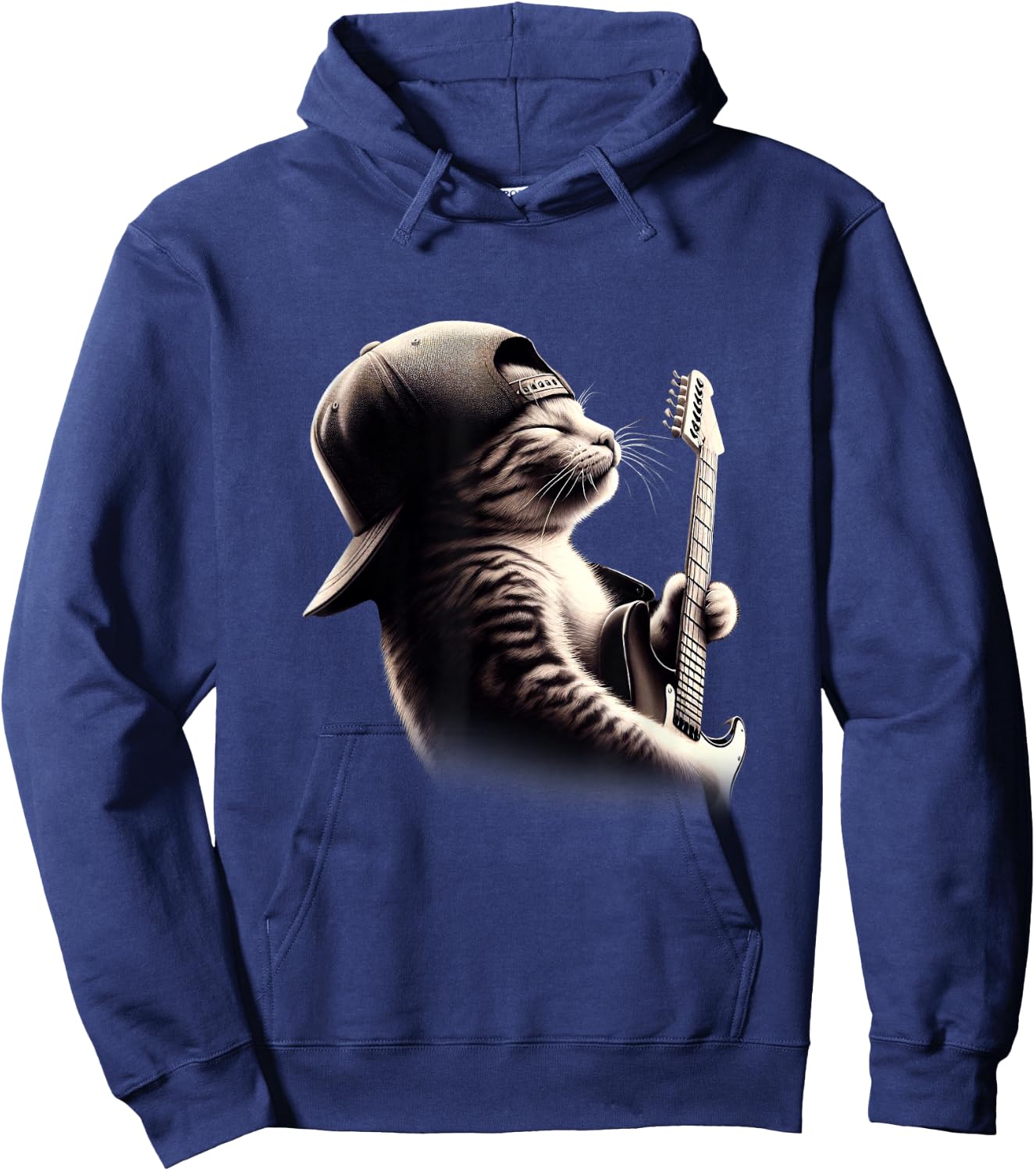 Cat Playing Guitar - Funny Rock Music Guitar Cat Hoodie - Hoodie | Navy