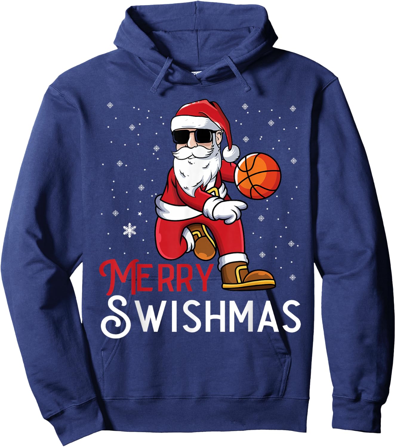 Merry Swishmas Funny Christmas Santa Basketball Player Hoodie - Hoodie | Navy