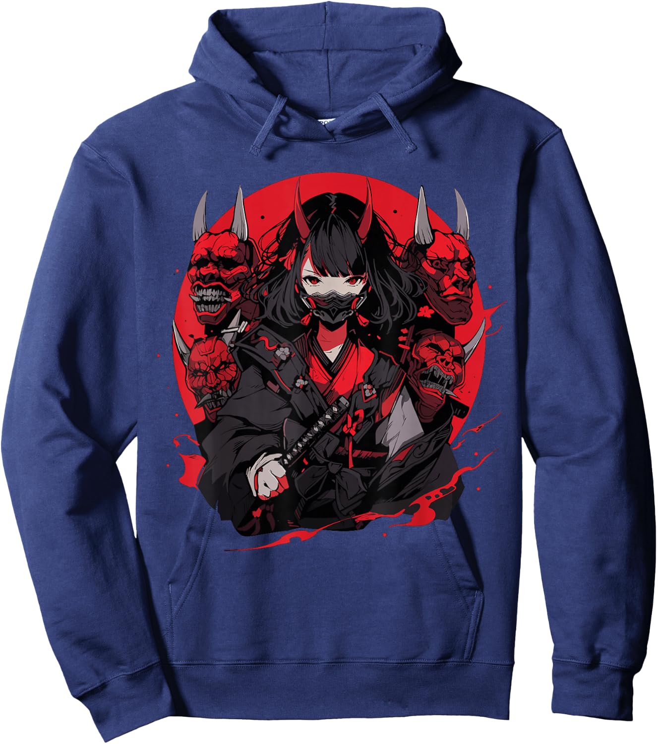 Anime Girl Gothic Waifu Japanese Kawaii Otaku Oni Mask Hoodie - Hoodie | Navy