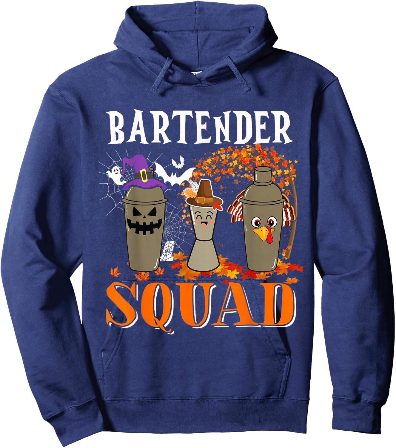 Bartender Squad Thanksgiving Halloween Fall Fall Tre Boo Ghosts Hoodie - Hoodie | Navy