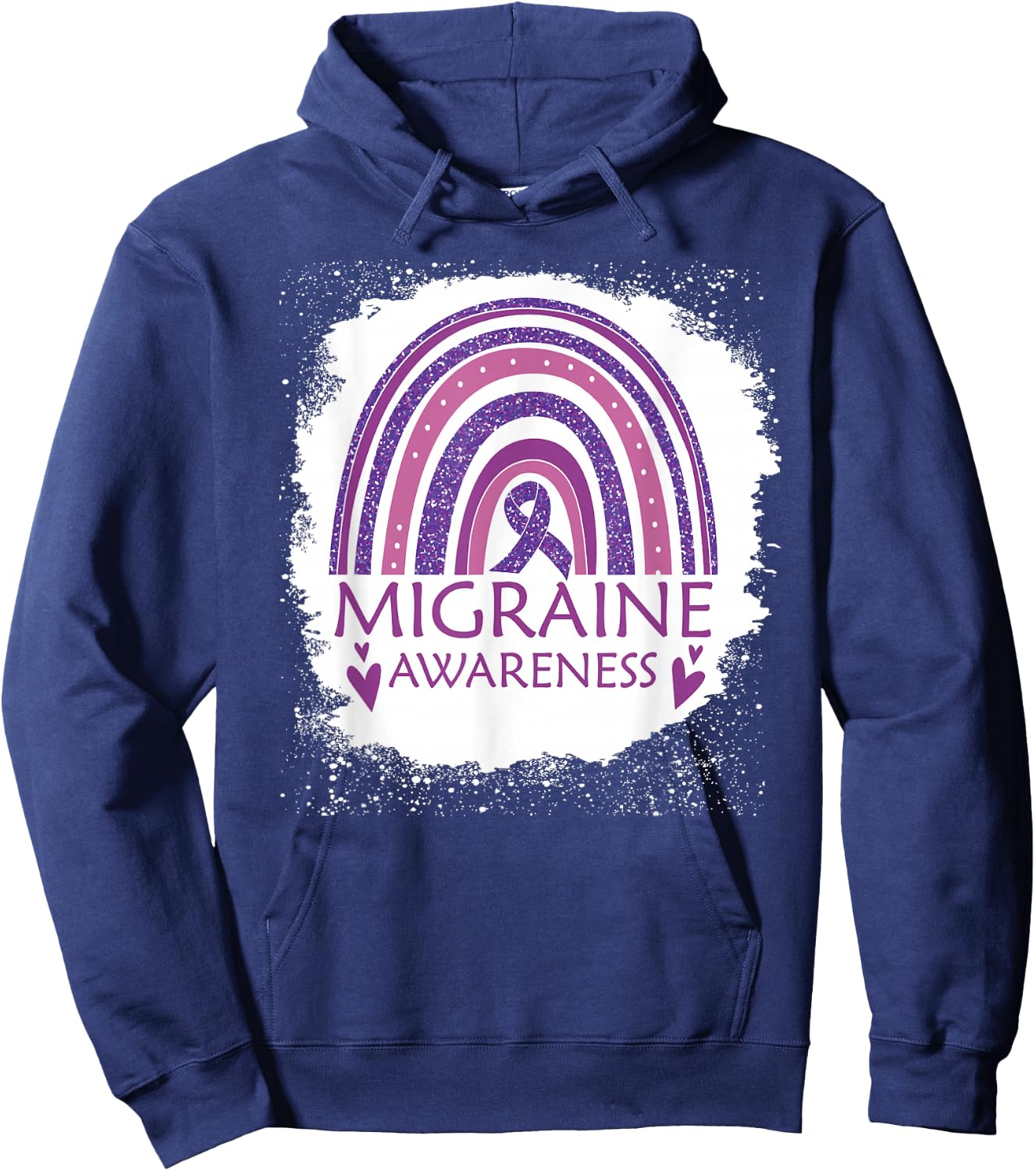 Migraine Awareness Bleached Rainbow Purple Ribbon Men Hoodie - Hoodie | Navy