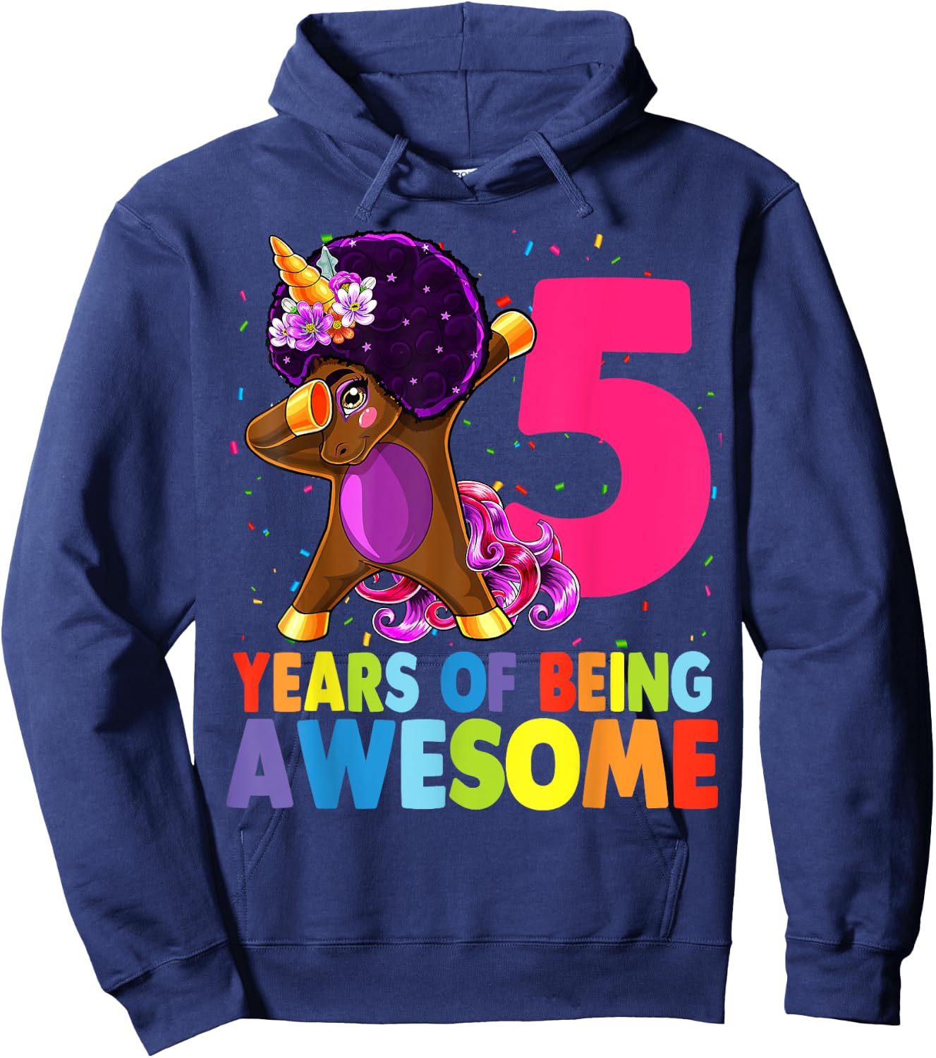 5th Birthday Dabbing Unicorn Afro Party Gift 5 Years Old Hoodie - Hoodie | Navy