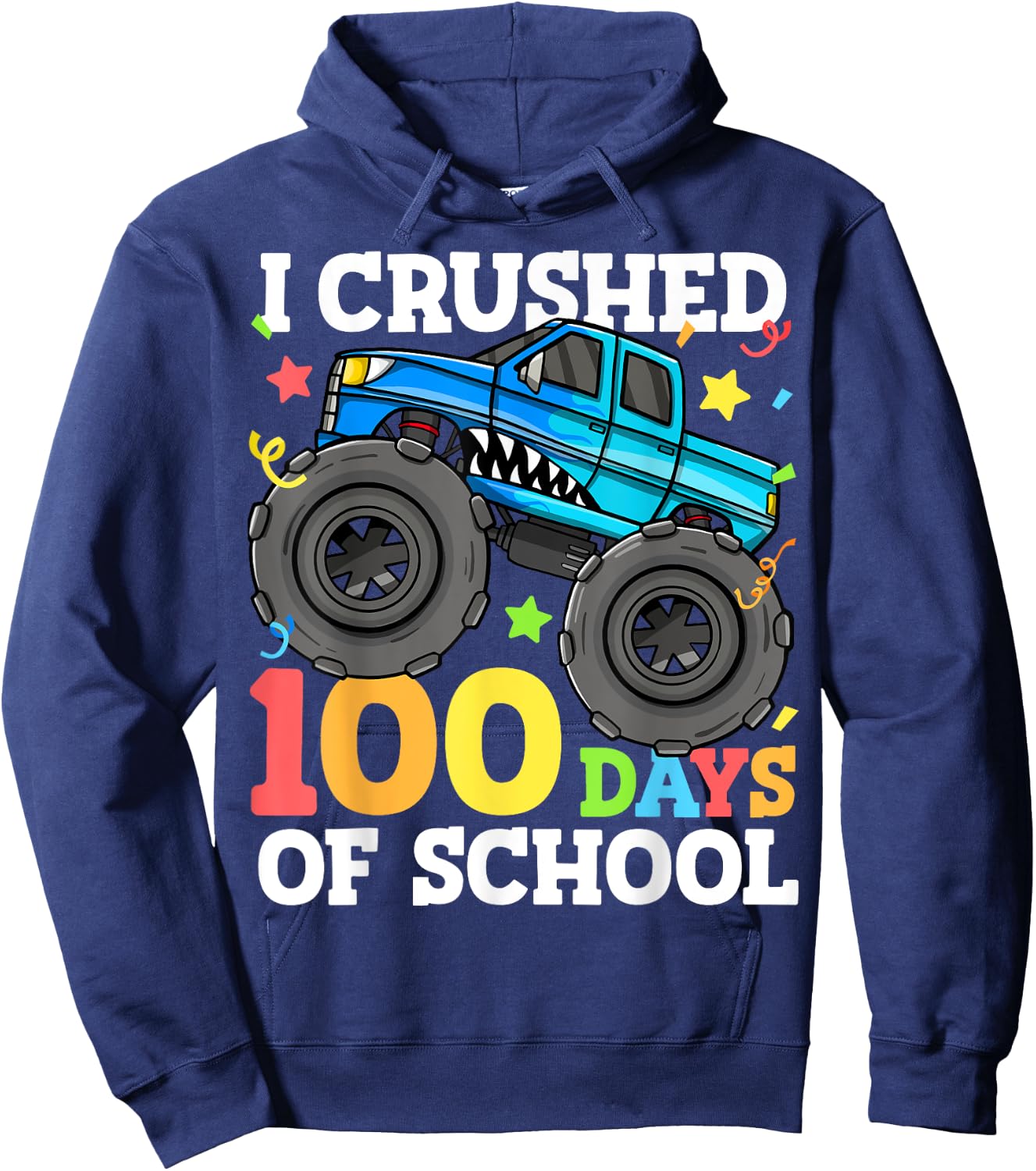 100 Days of School Monster Truck 100th Day of School Boys Hoodie - Hoodie | Navy