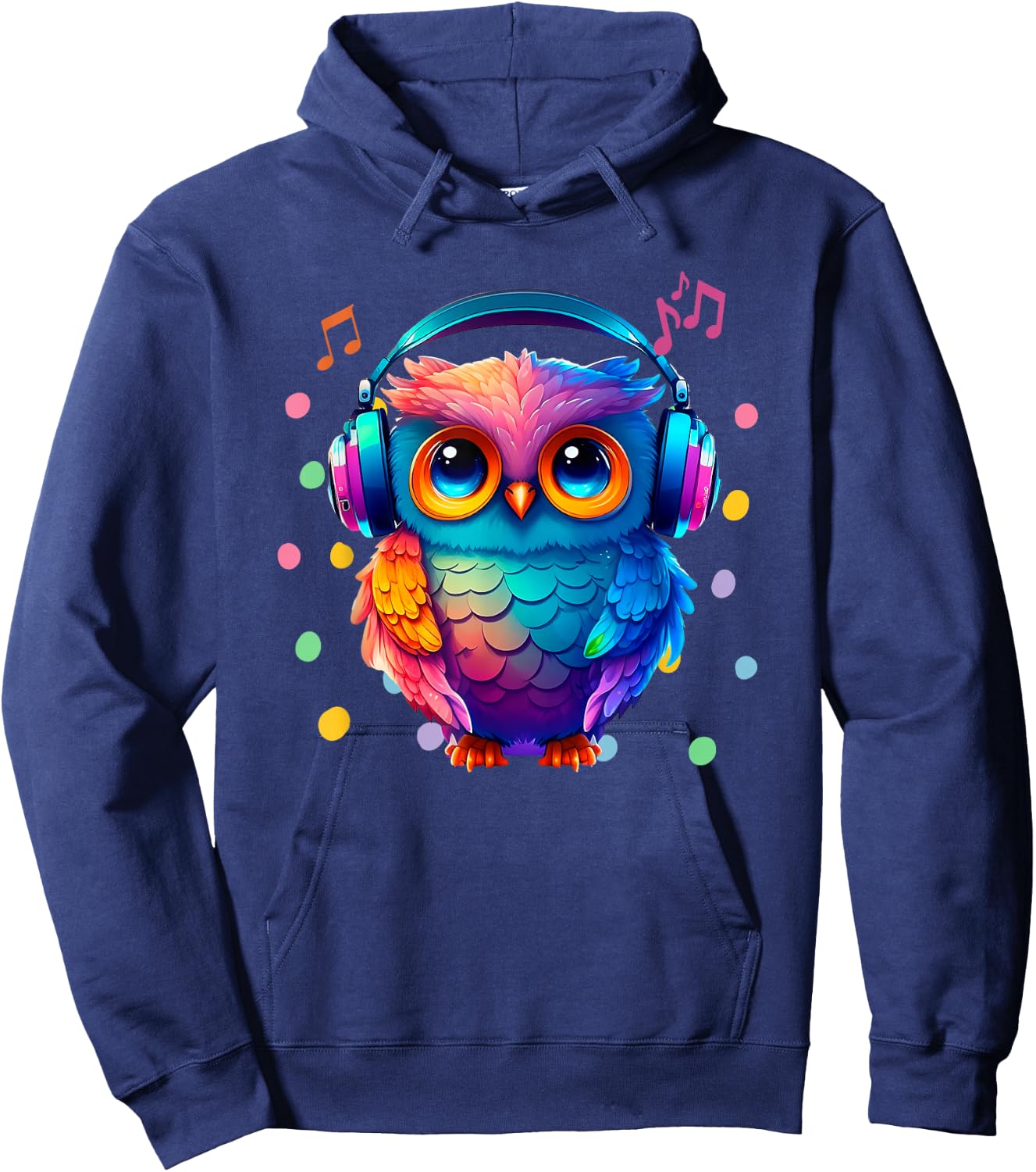 Rainbow Owl With Headphones Music Colorful Owl Graphic Hoodie - Hoodie | Navy