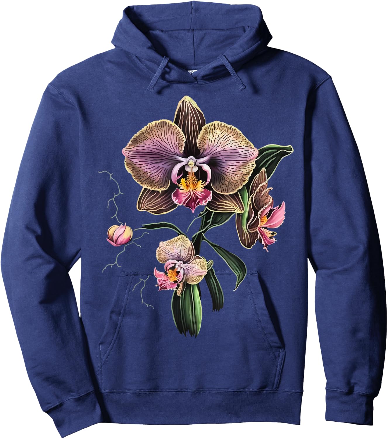 Vintage Orchid Flower on Orchid Hoodie - Hoodie | Navy