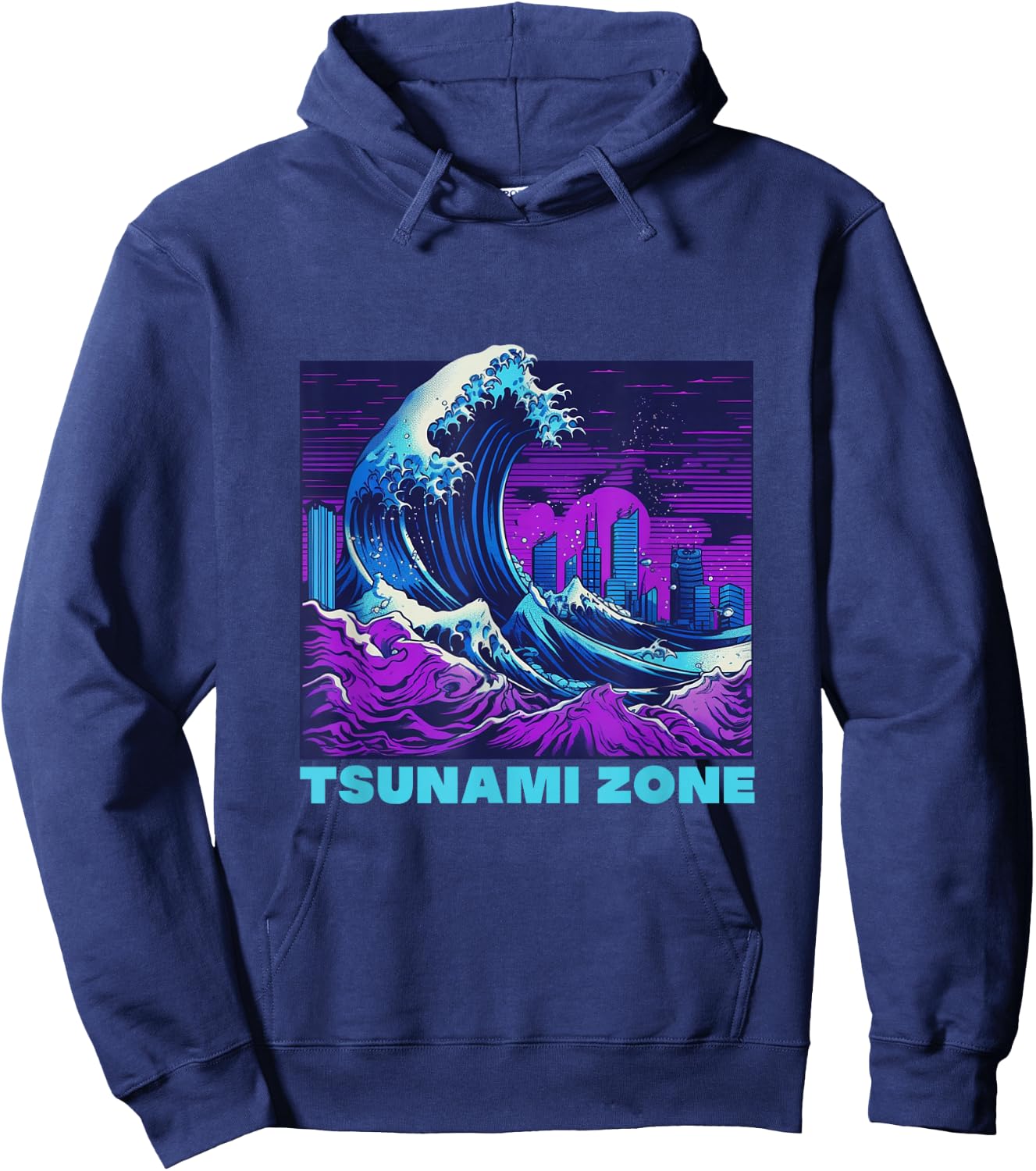 Great Wave Vaporwave "Tsunami Zone" Synthwave Tidal Wave Hoodie - Hoodie | Navy