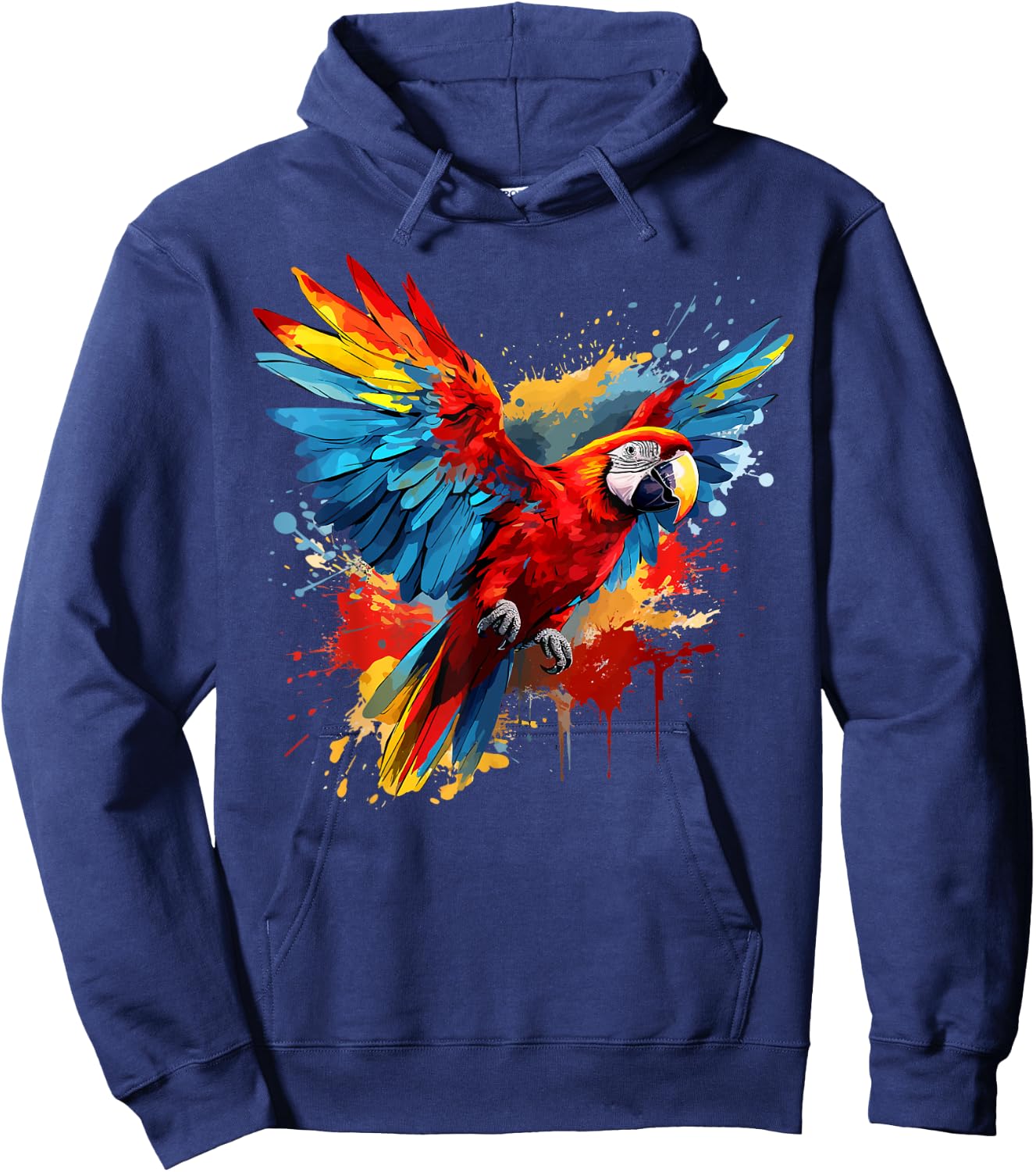 Splash Art Scarlet Macaw Parrot Lover Colorful Hoodie - Hoodie | Navy