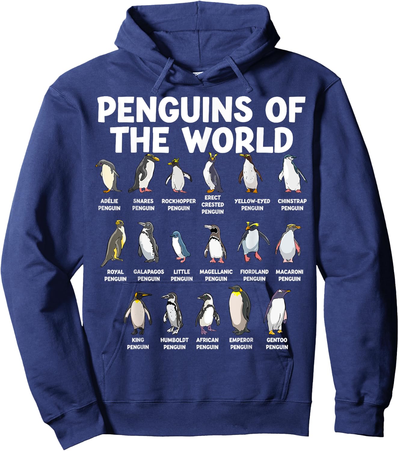 Penguins Of The World Kawaii Types Of Penguins Sea Animal Hoodie - Hoodie | Navy