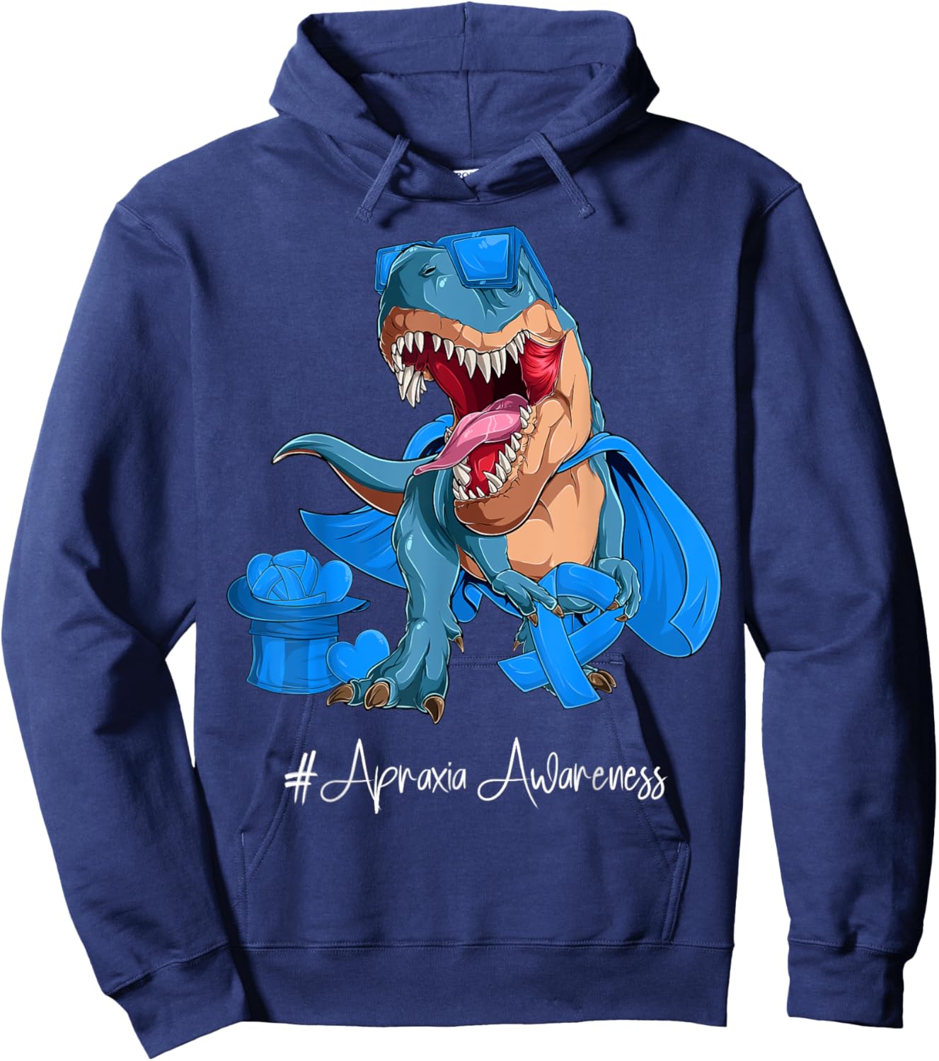 Apraxia Awareness Month Blue Ribbon Trex Hoodie - Hoodie | Navy