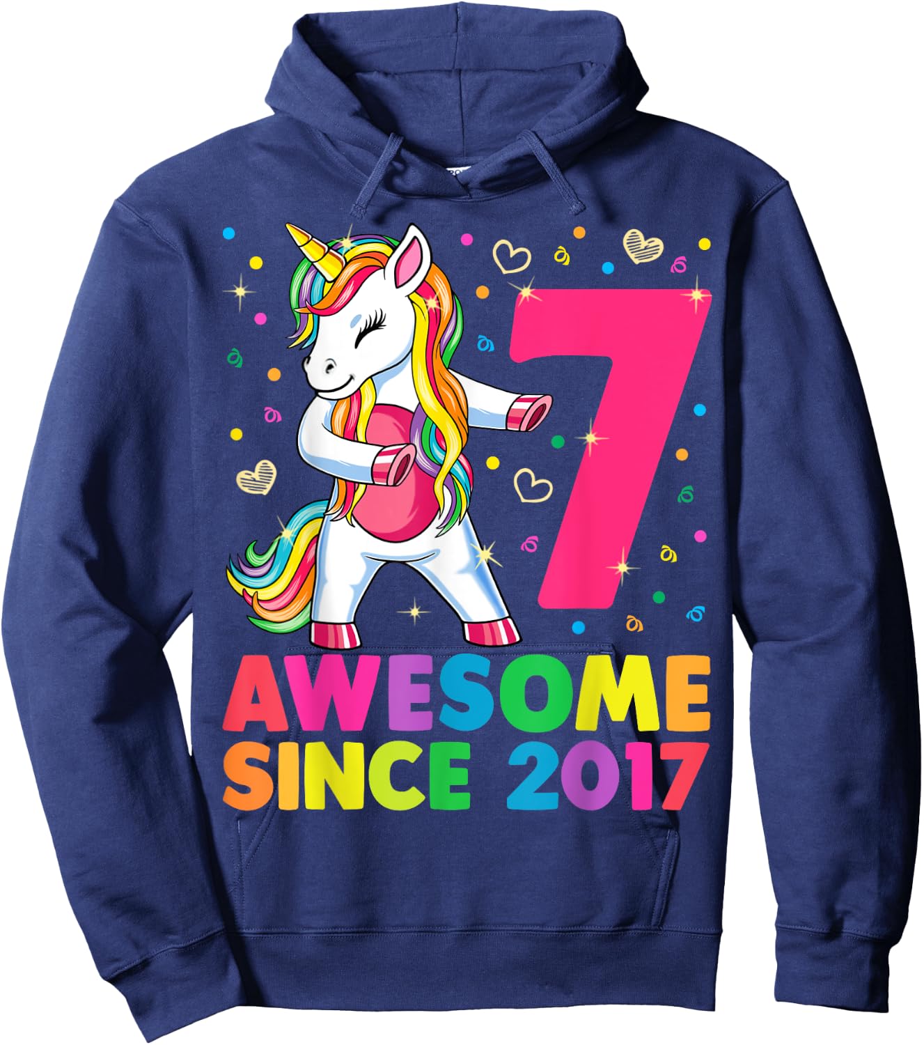 7 Years Old Unicorn Flossing 7th Birthday Girl Unicorn Party Hoodie - Hoodie | Navy