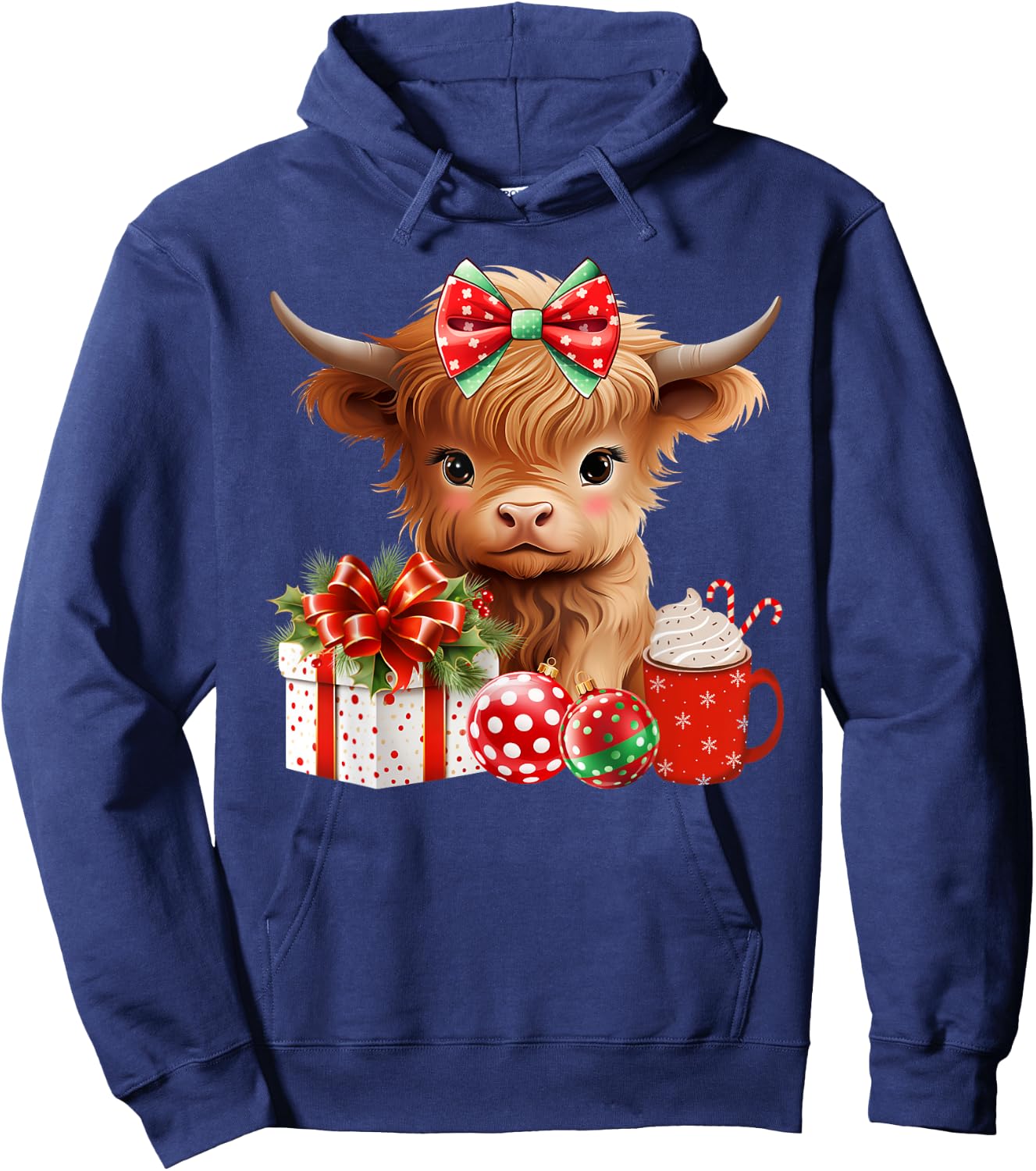 Cute Baby Highland Cow Merry Christmas Farmer Cow Xmas Hoodie - Hoodie | Navy