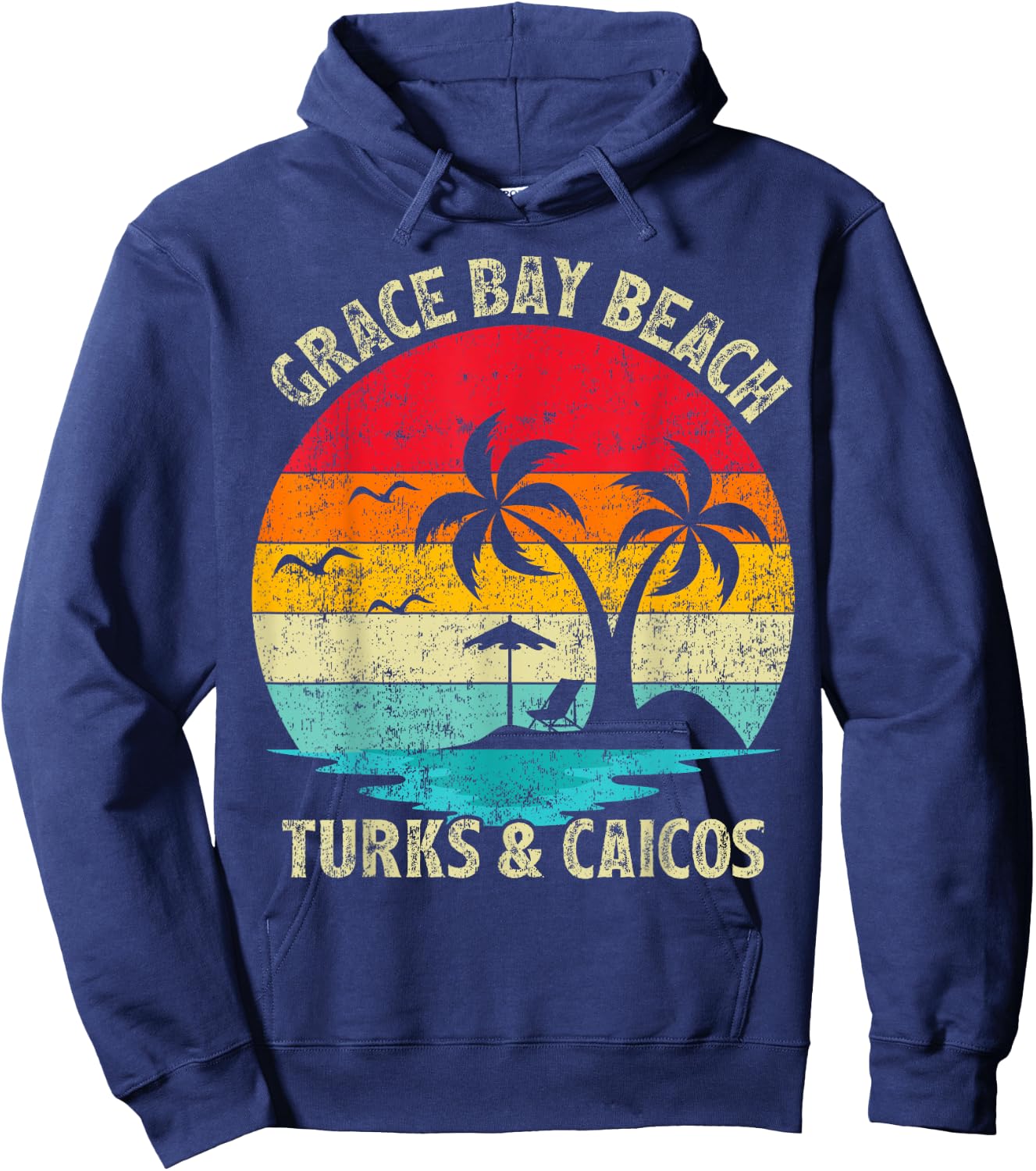 Family Vacation Vintage Turks And Caicos Grace Bay Beach Hoodie - Hoodie | Navy