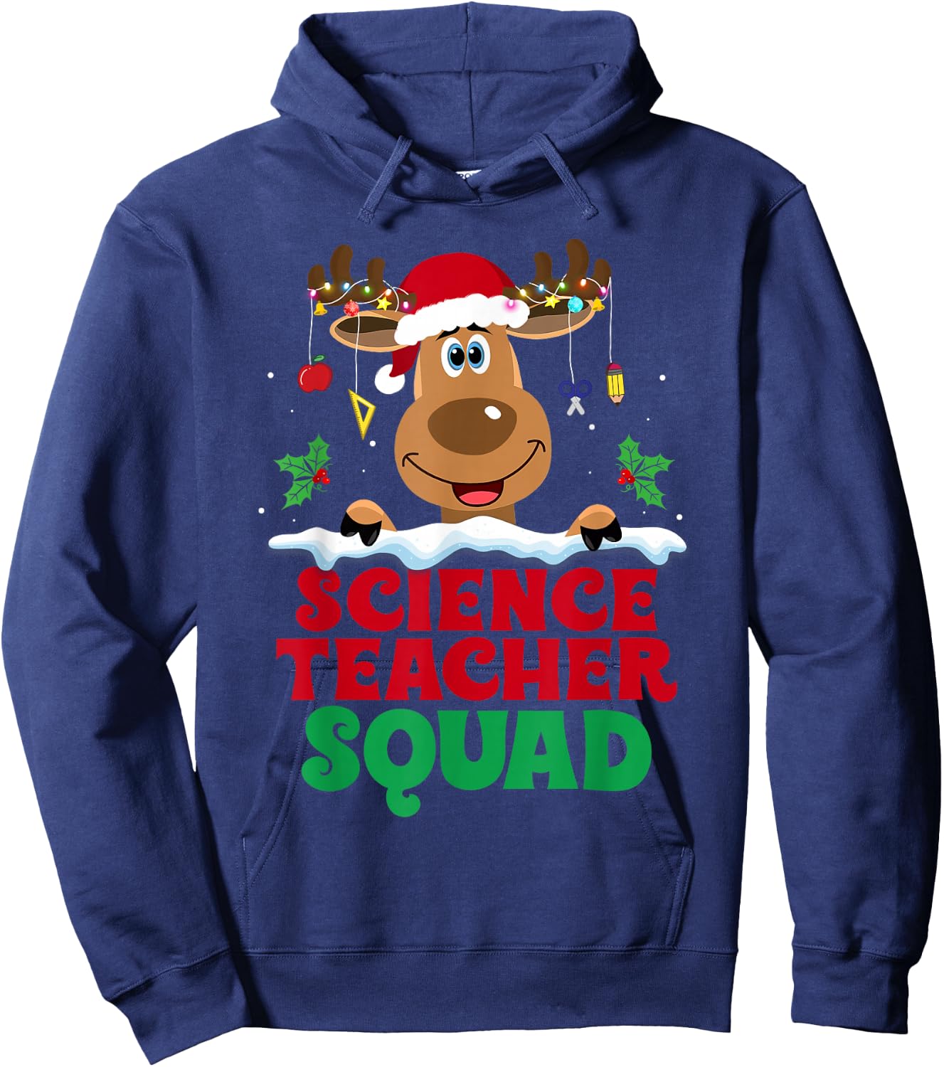 Science Teacher Squad Reindeer Santa Hat Funny Christmas Hoodie - Hoodie | Navy
