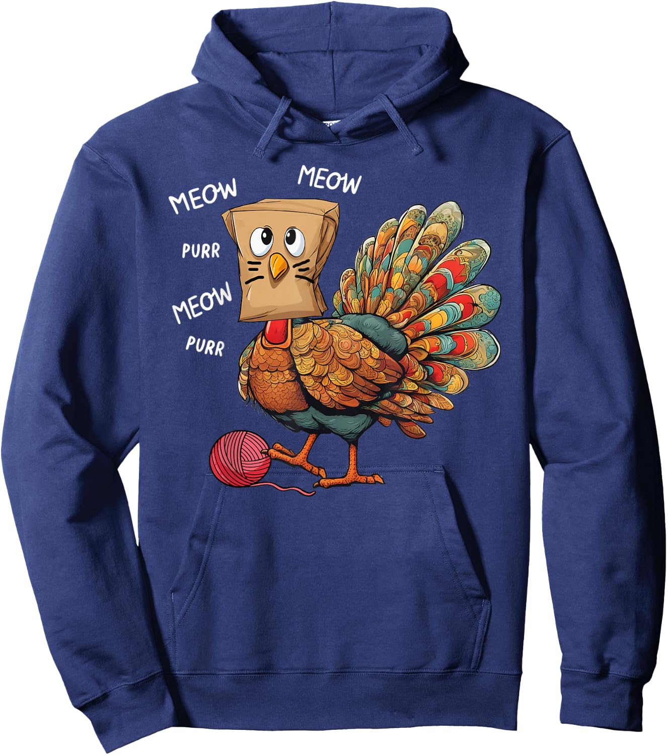 Thanksgiving Turkey Meow I'm a Cat Funny Thanksgiving Men Women Girls Kids Hoodie - Hoodie | Navy