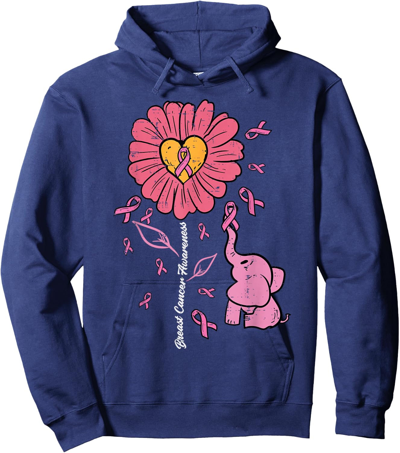 Pink Sunflower Elephant Daisy Breast Cancer Awareness Women Hoodie - Hoodie | Navy