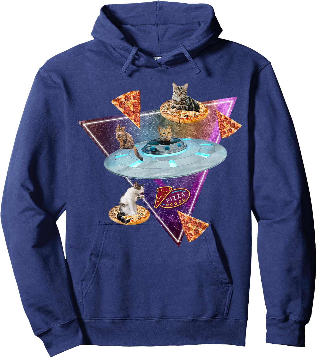 Funny UFO Space Pizza Galaxy Cat Women Kids Hoodie - Hoodie | Navy