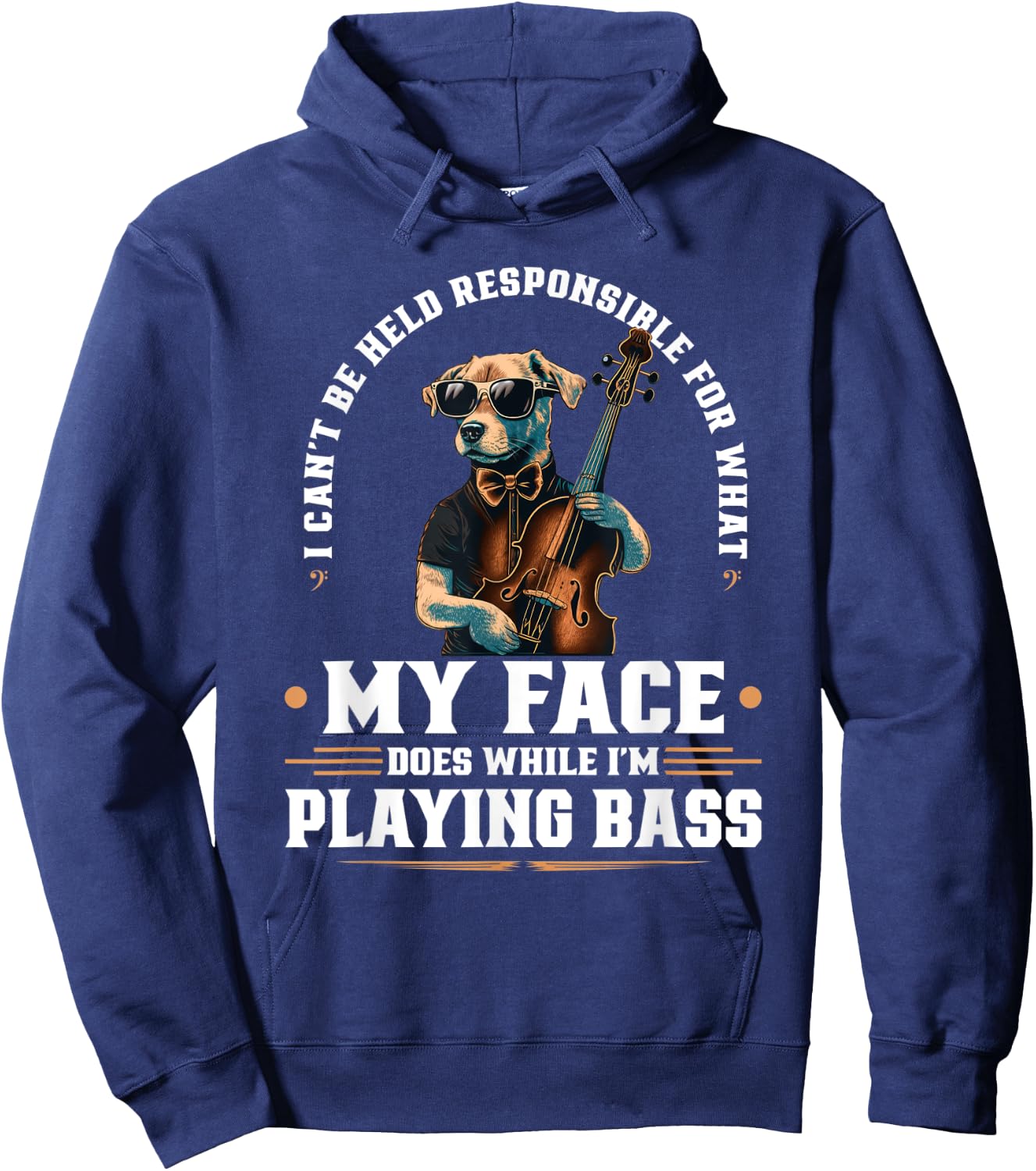 Upright Bass Player Face Quote, Jazz Dog Double Bass Fiddle Women Hoodie - Hoodie | Navy