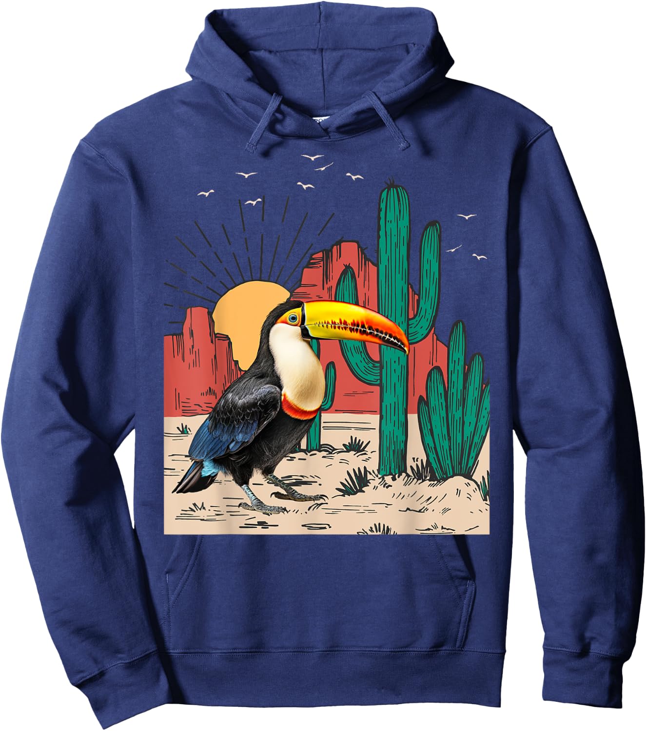 Toucans Birds Vintage Sunset Mountain Cactus Desert Toucan Hoodie - Hoodie | Navy