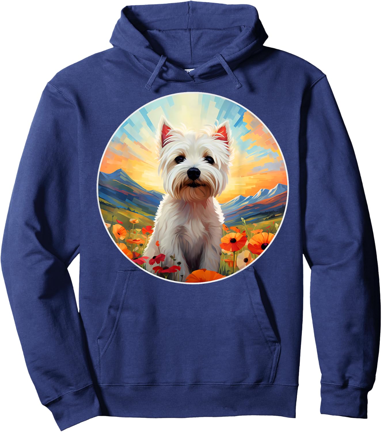 Cute West Highland Terrier Westie Flower Mountain Sunset Dog Men Women Girls Kids Hoodie - Hoodie | Navy