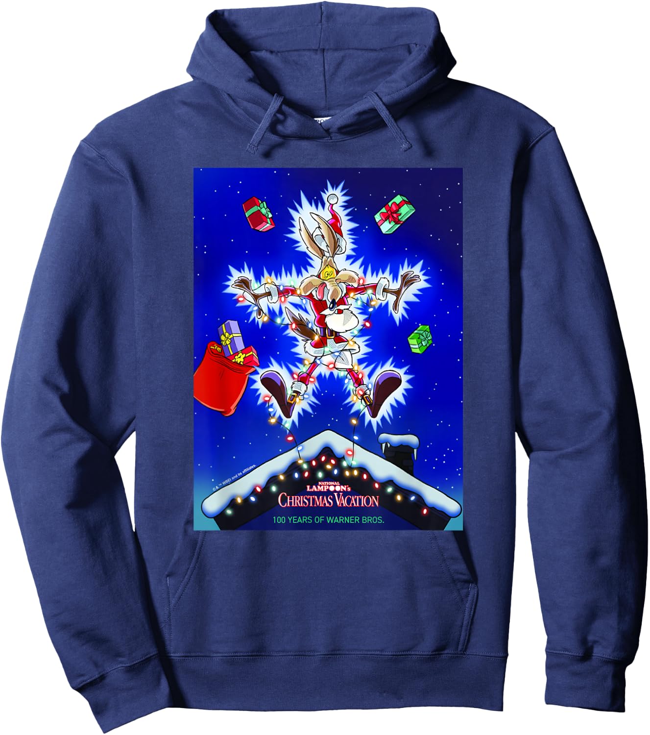 WB 100 Looney Tunes Christmas Vacation Wile E. Coyote Santa Hoodie - Hoodie | Navy