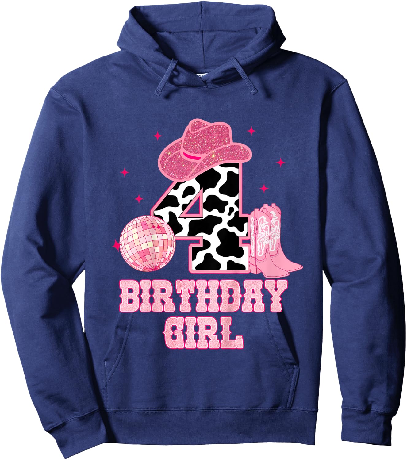 Happy 4th Birthday Girl Outfit Rodeo Western Cowgirl Cowboy Hoodie - Hoodie | Navy
