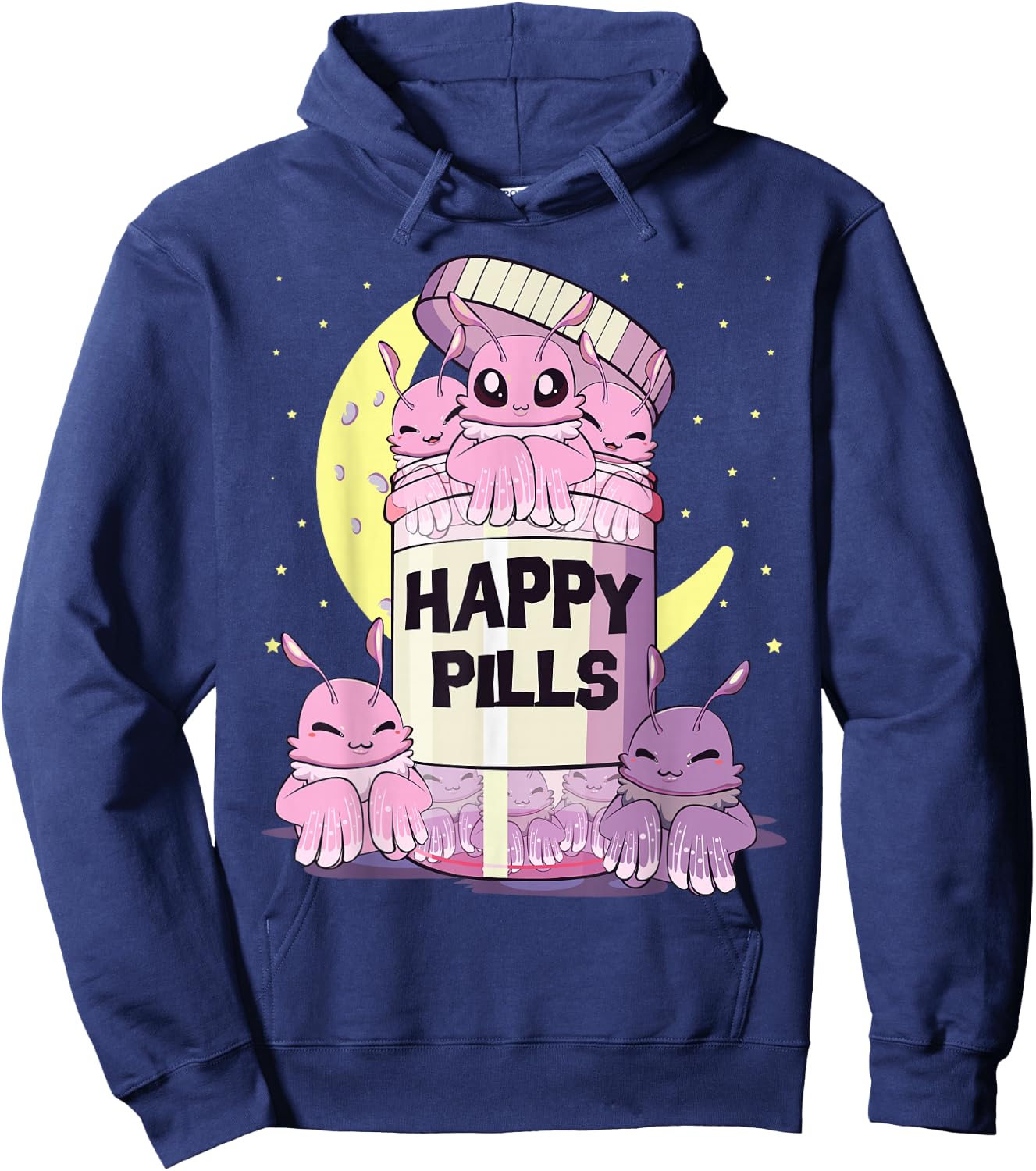 Pastel Goth Kawaii Cute Happy Pills Mothman Hoodie - Hoodie | Navy