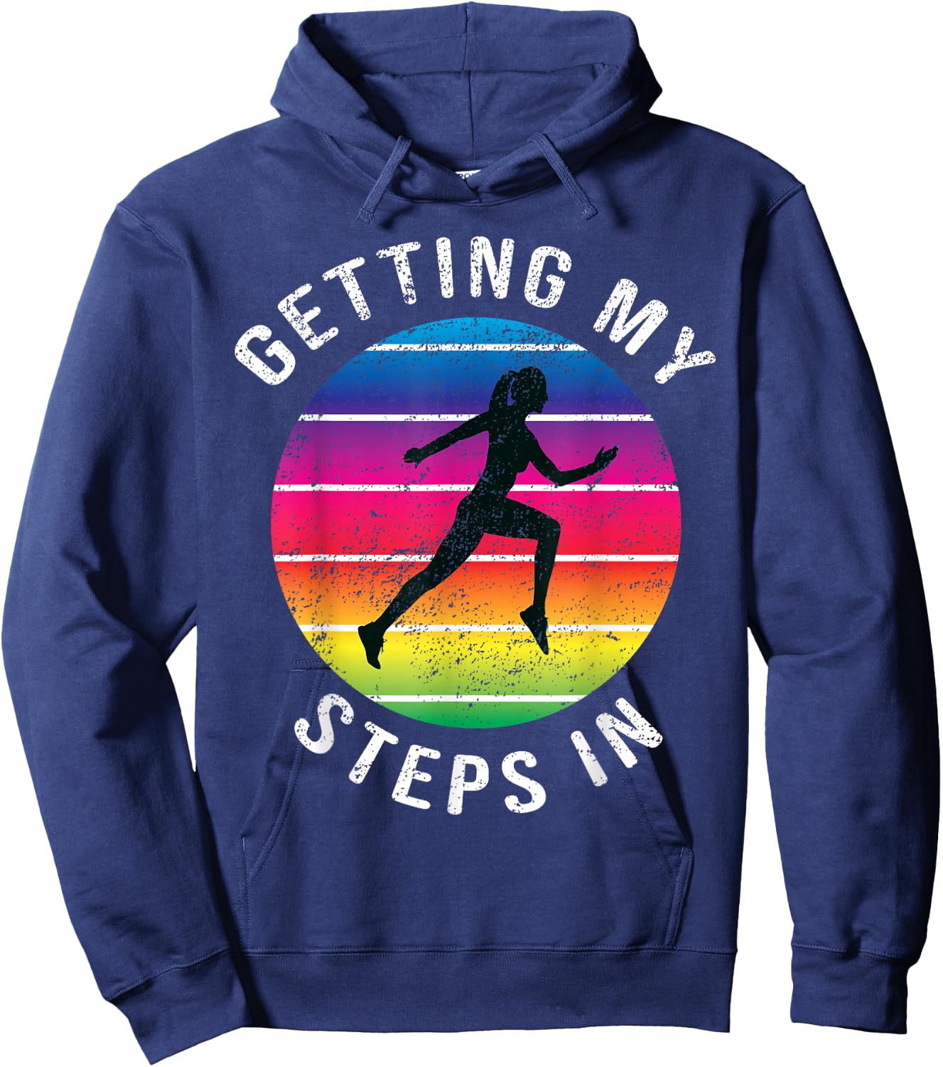 Funny Getting My Steps In Women Running Rainbow Workout Hoodie - Hoodie | Navy