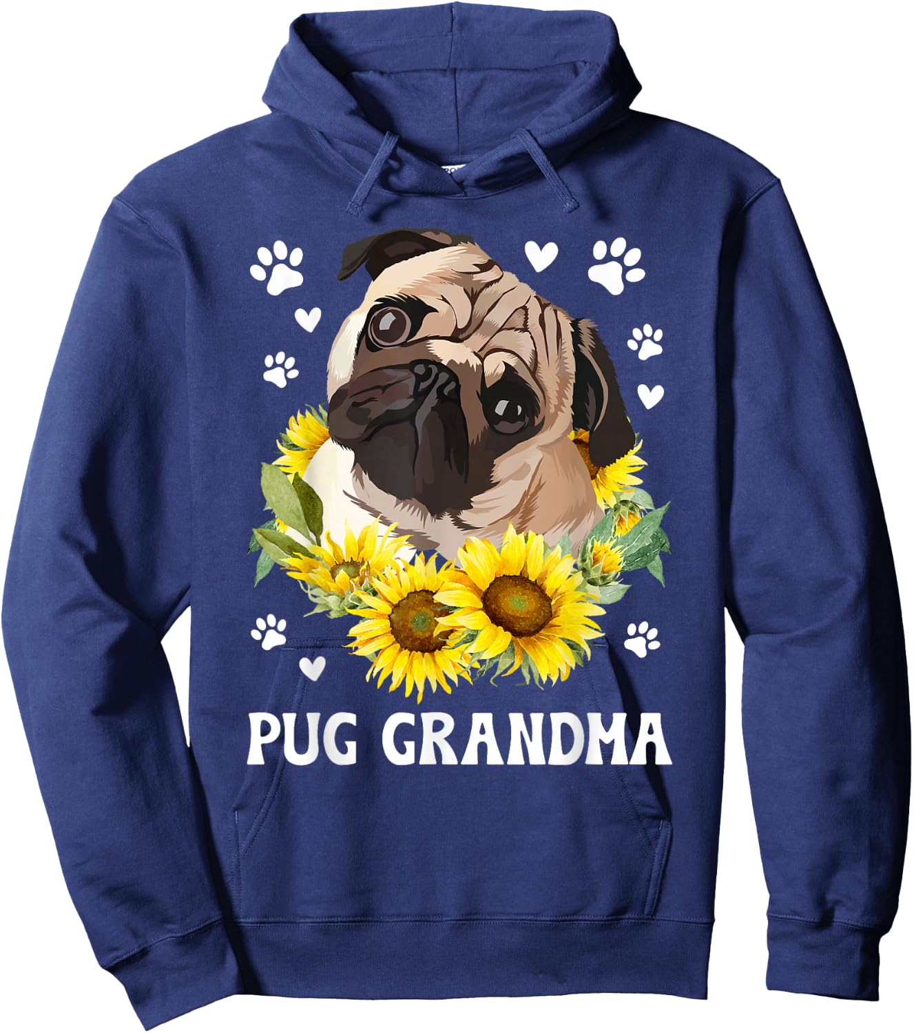 Pug Grandma Flowers Grandma Of A Pug Grandmother Hoodie - Hoodie | Navy