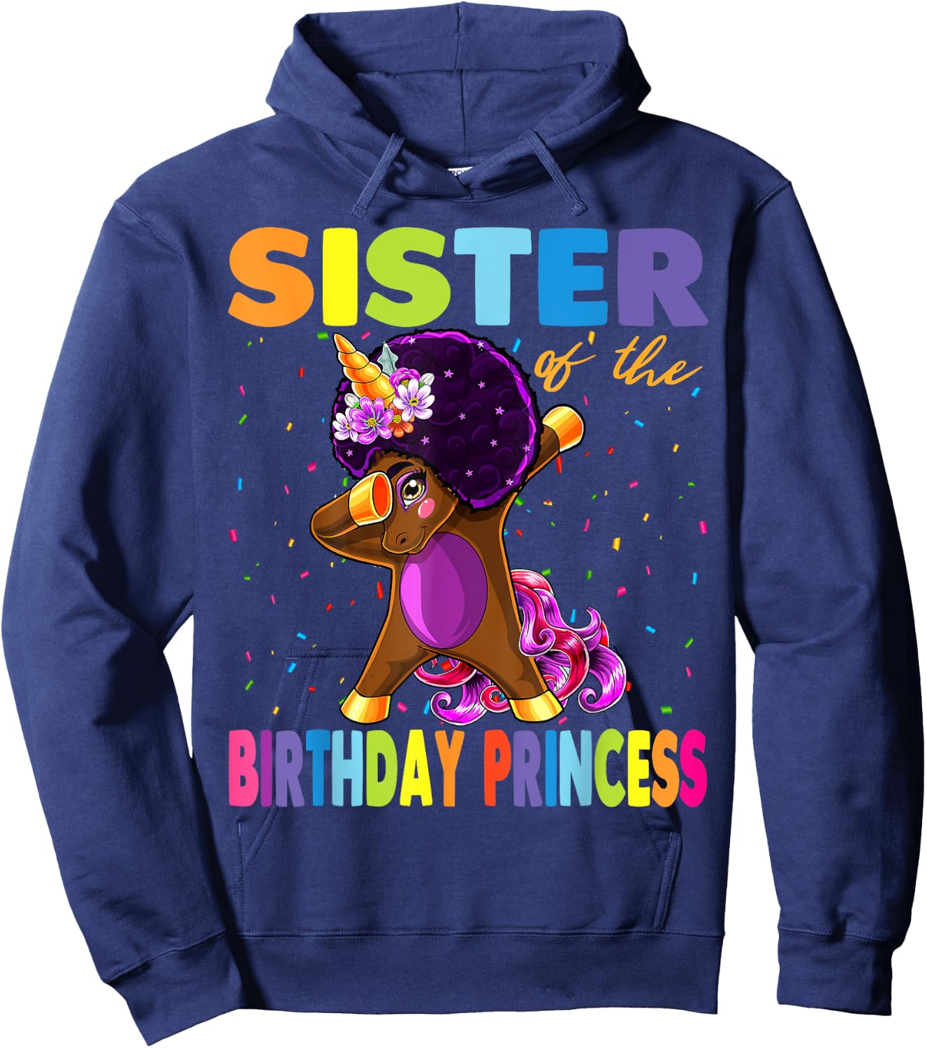 Dabbing Unicorn Afro Sister of the Birthday Princess Hoodie - Hoodie | Navy