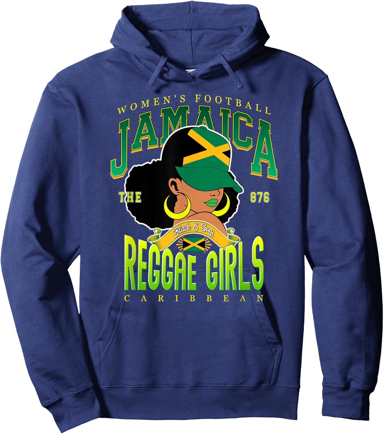 Kingston Reggae Girls Black & Sexy Afro Pride Design Hoodie - Hoodie | Navy