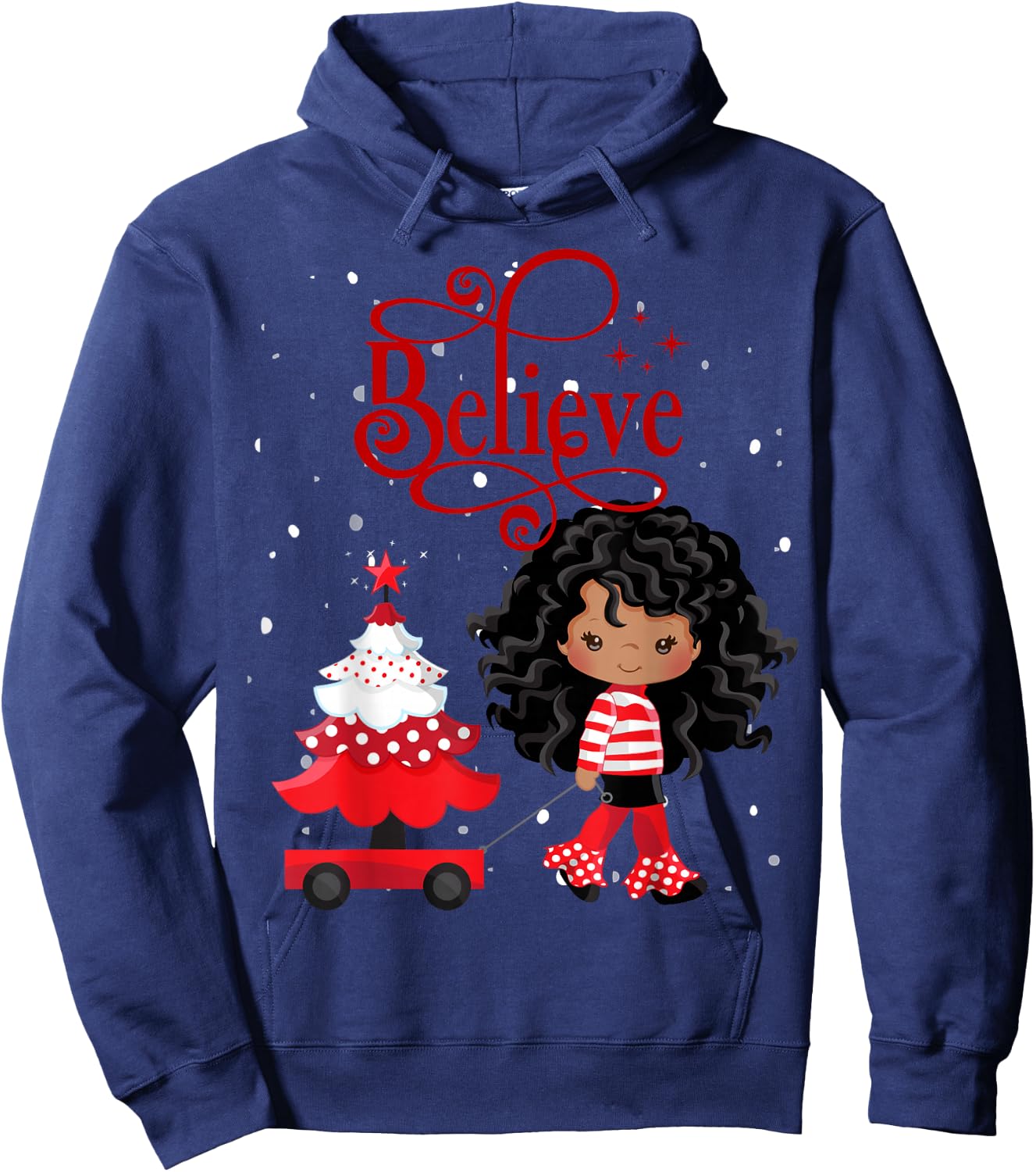 Black Girl Santa Holiday African American Christmas Believe Hoodie - Hoodie | Navy