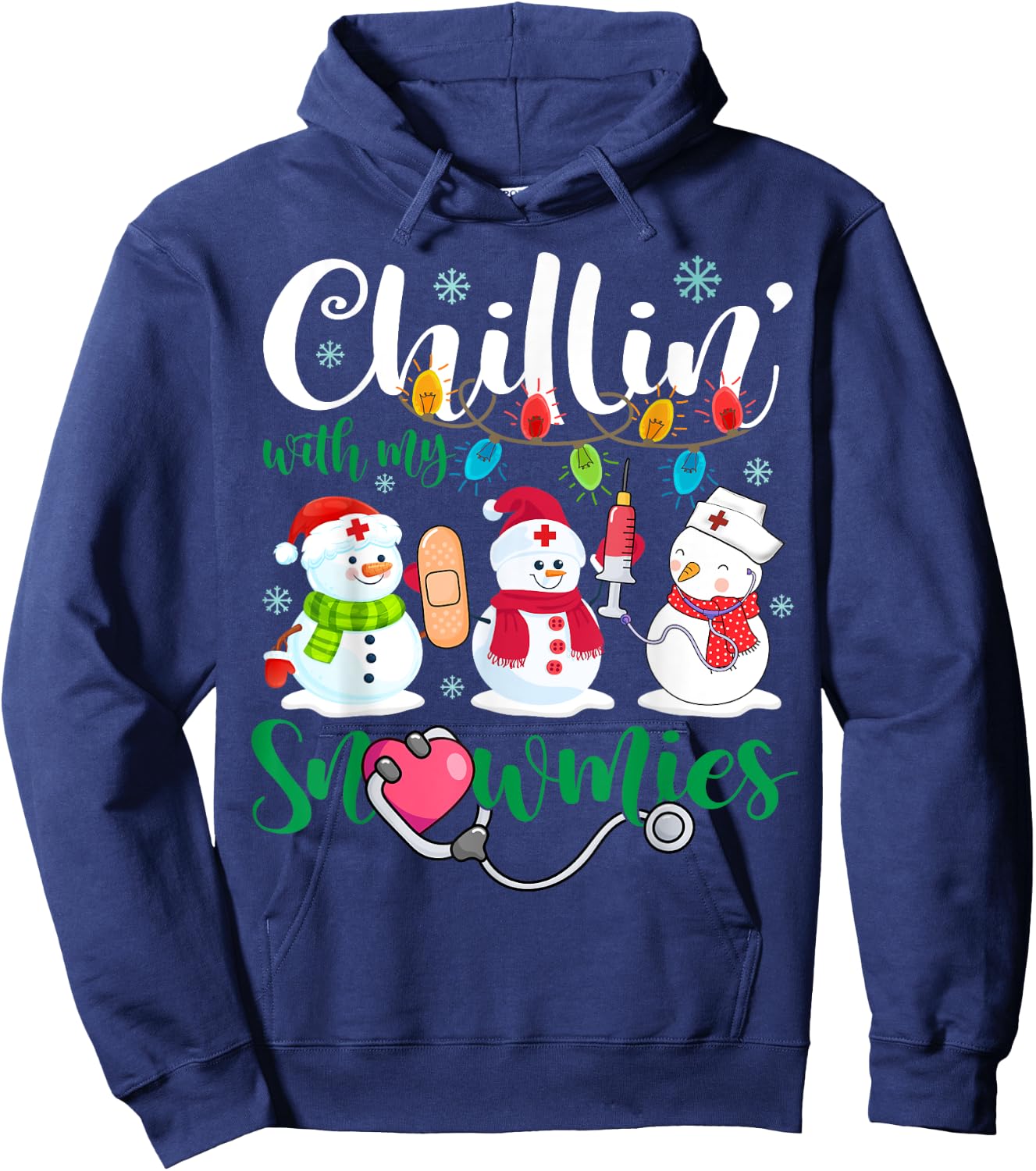 Chillin With My Snowmies Nurse Stethoscope Light Christmas Hoodie - Hoodie | Navy