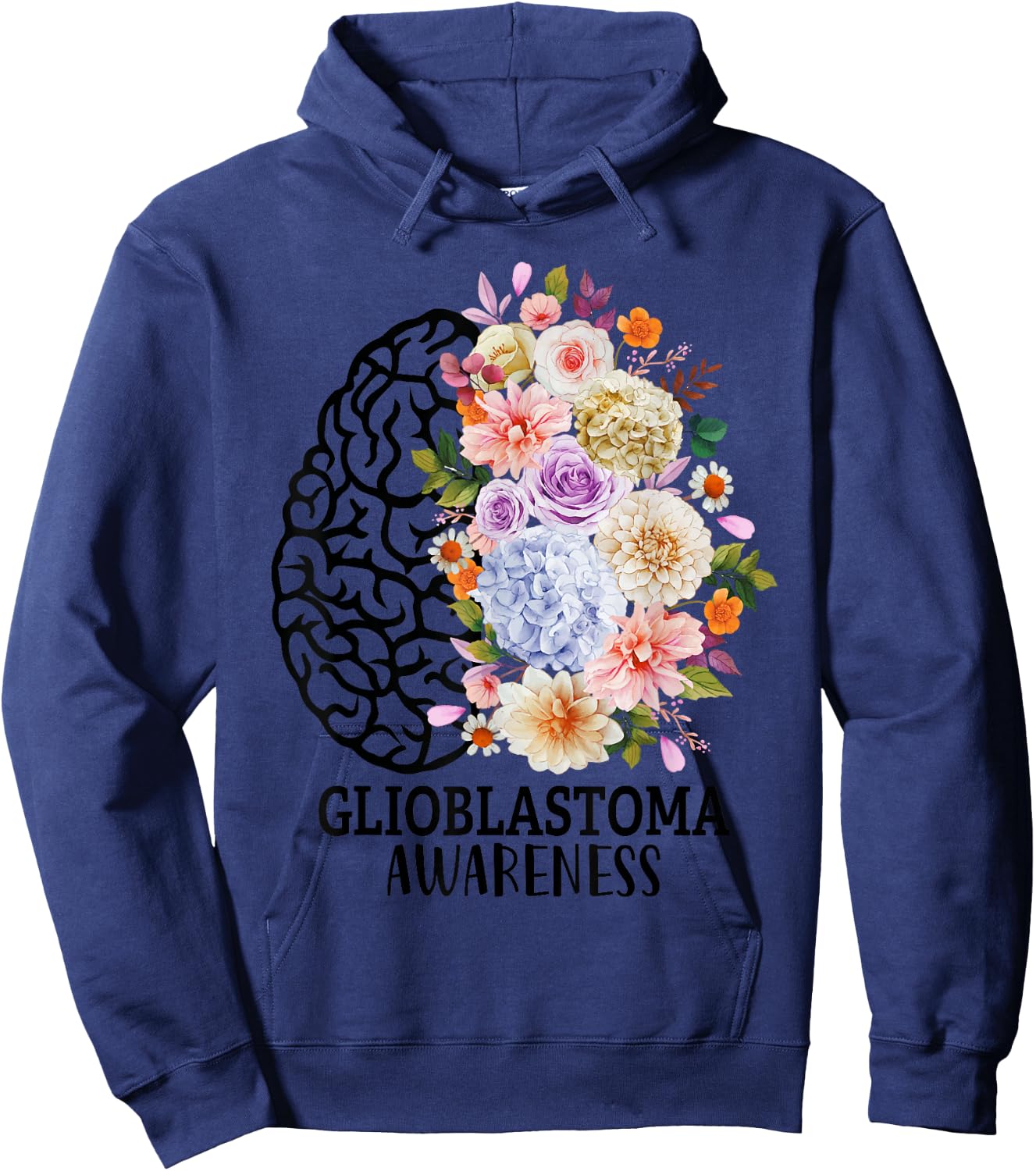 Floral Glioblastoma Awareness Month Brain Cancer Go Gray Hoodie - Hoodie | Navy