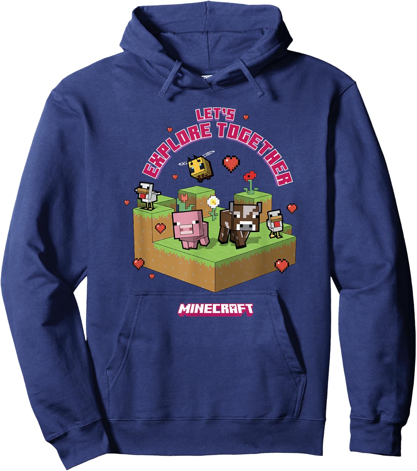 Minecraft Valentine's Day Let's Explore Together Group Shot Hoodie - Hoodie | Navy