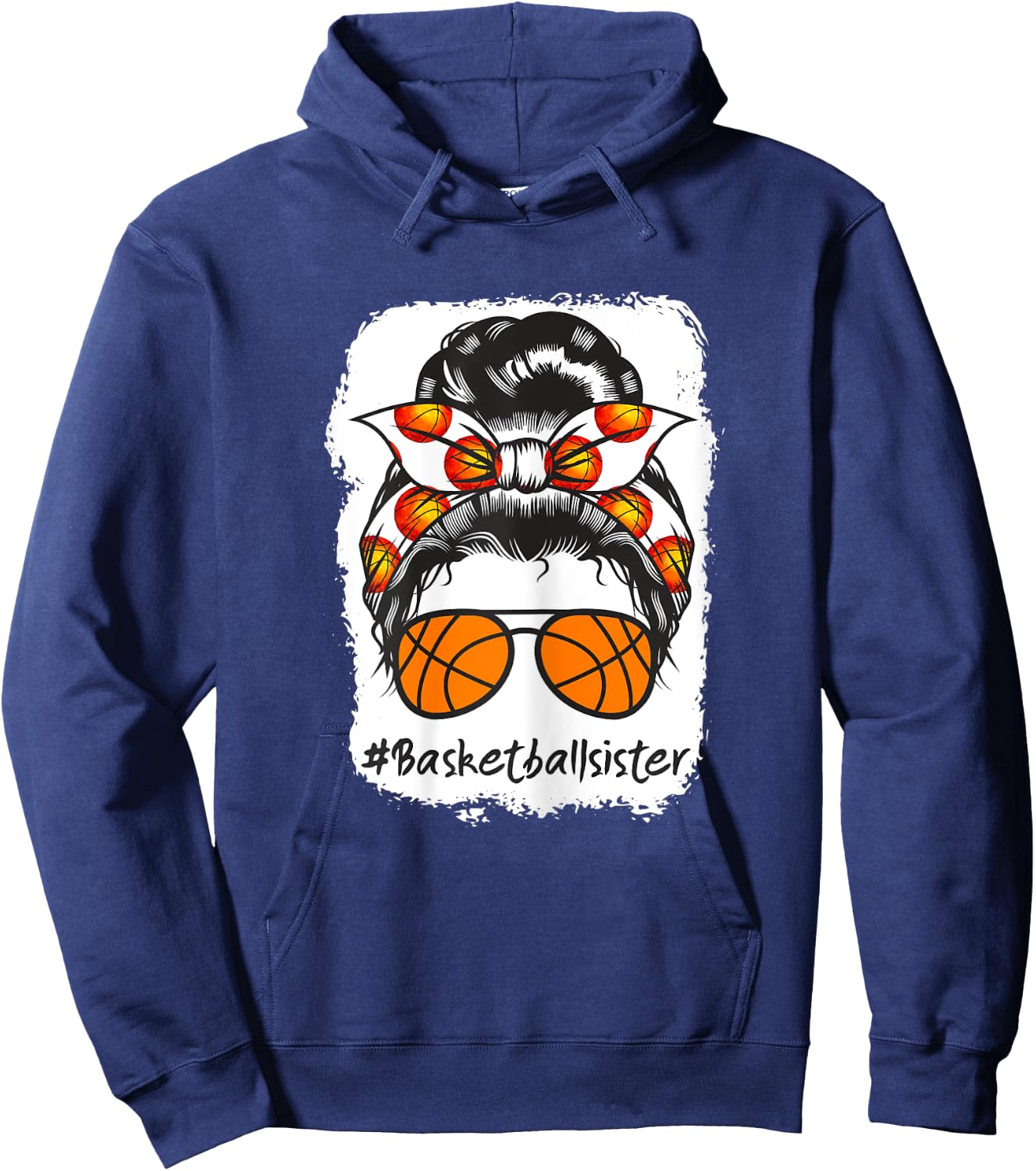 Bleached Basketball Sister Messy Bun Ball Hoodie - Hoodie | Navy