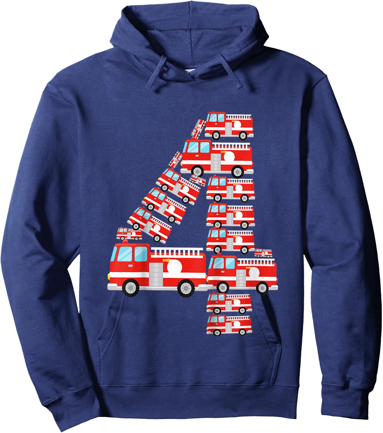 Kids Fire Truck 4th Birthday Boy 4 Year Old Firefighter Hoodie - Hoodie | Navy