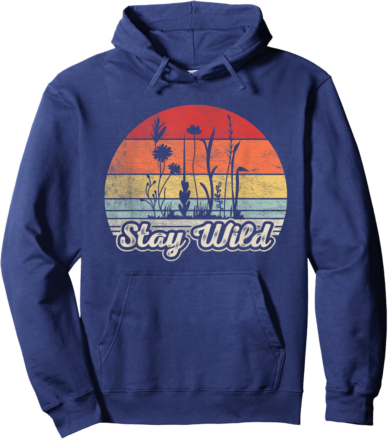 Retro Vintage Stay Wild Wildflower Inspirational Women Quote Hoodie - Hoodie | Navy