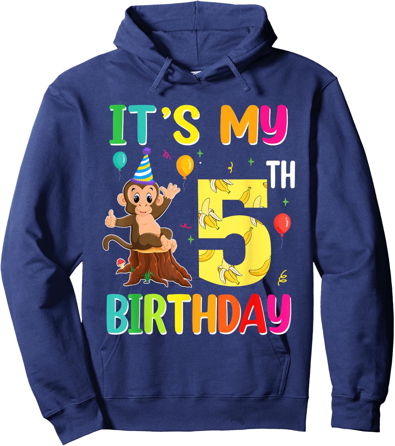It's My 5th Birthday Monkey 5 Year Old Boy Girl Hoodie - Hoodie | Navy