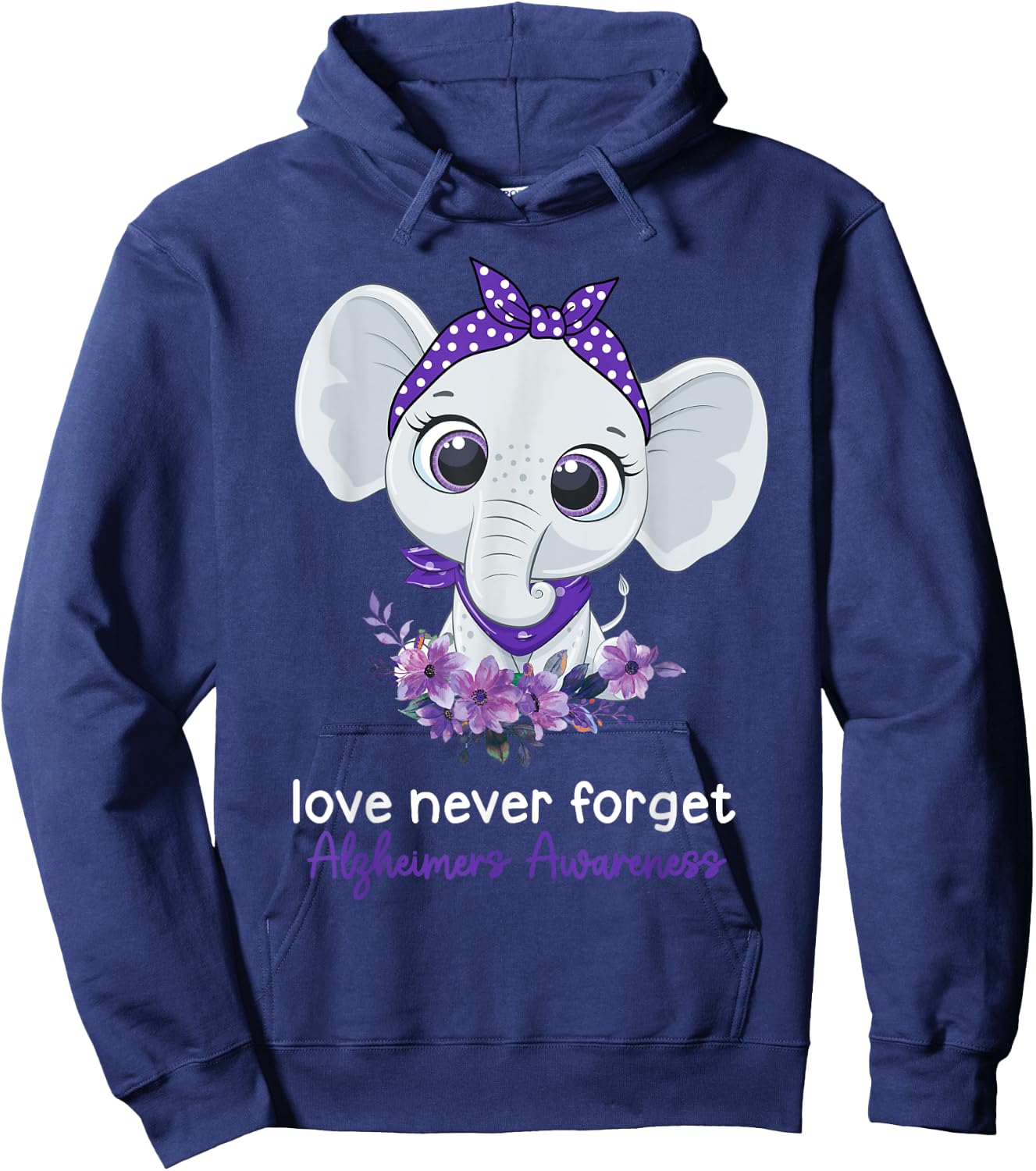 Alzheimer's Awareness Elephant Purple Flower Warrior Support Hoodie - Hoodie | Navy